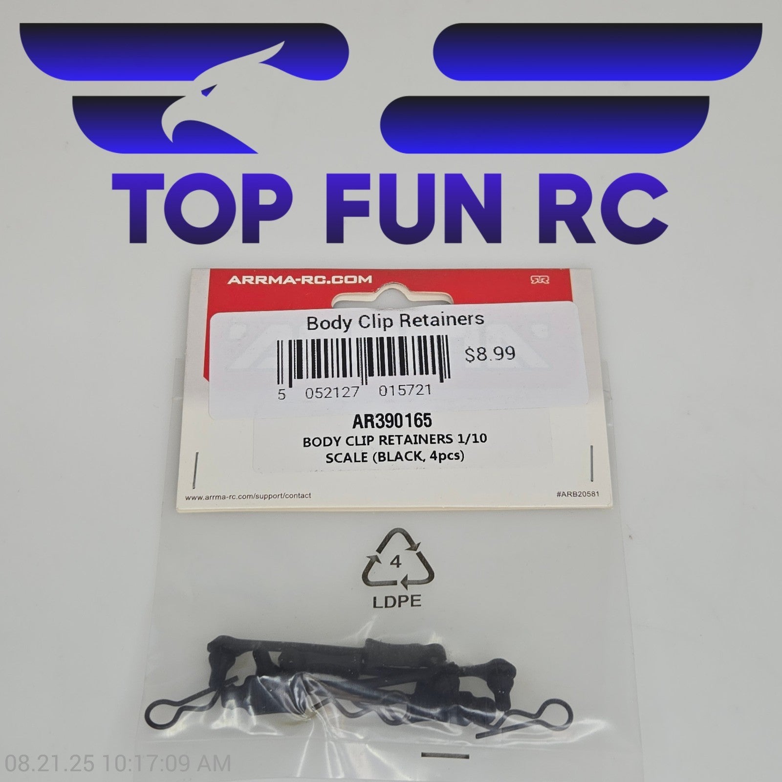 Arrma AR390165 Body Clip Retainers 1/10 Scale (Black, 4pcs)