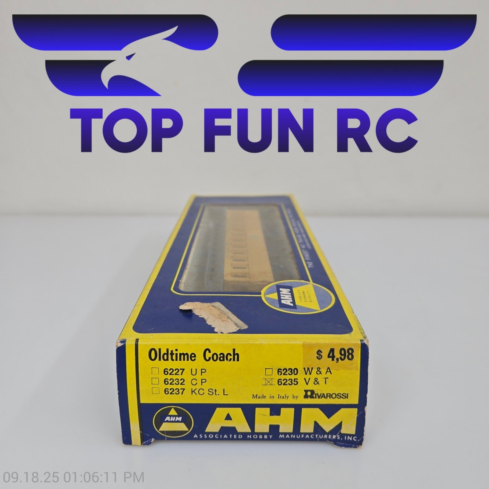 AHM HO Scale 6235 V&T Oldtime Coach Car