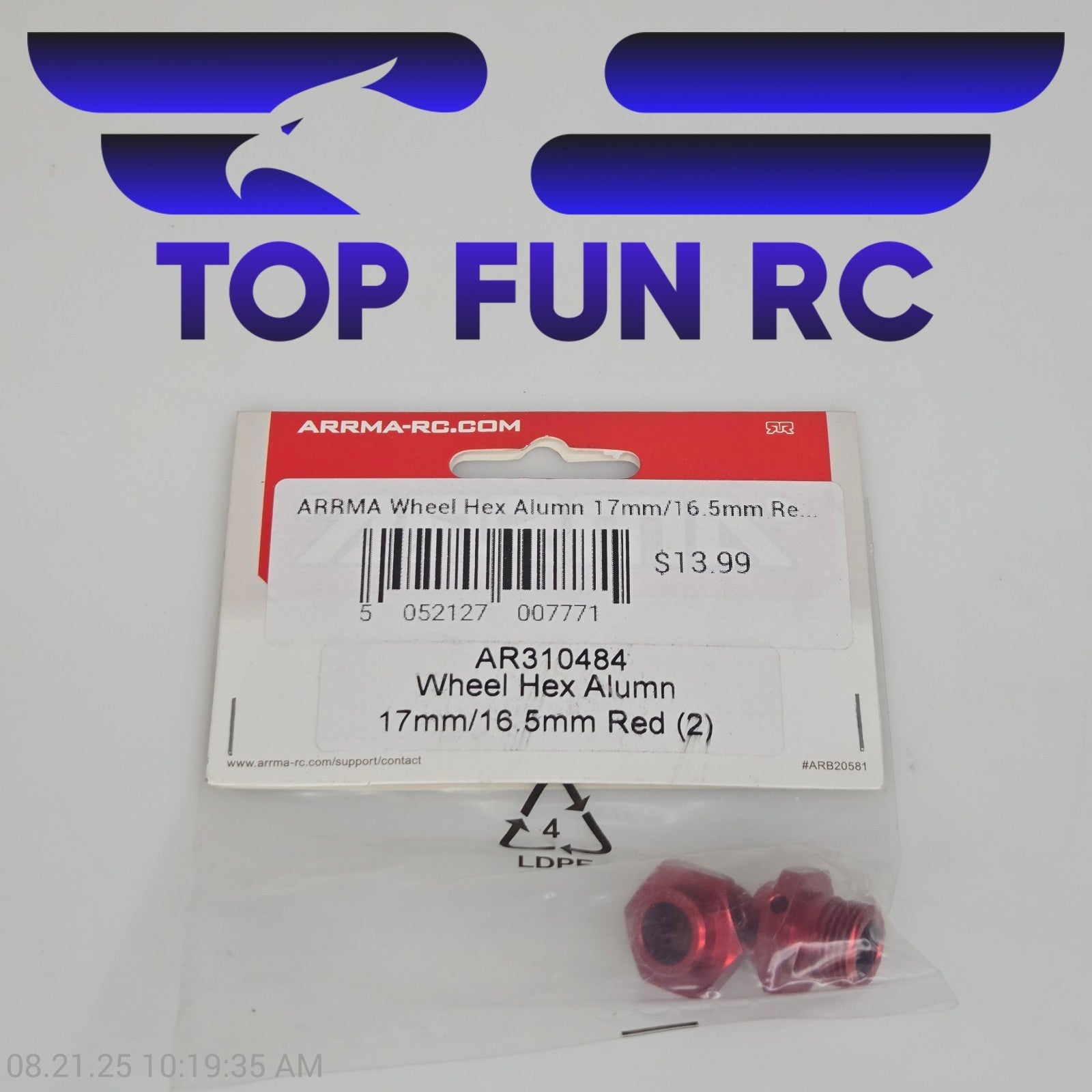 Arrma AR310484 Wheel Hex Aluminum 17mm/16.5mm Red (2)