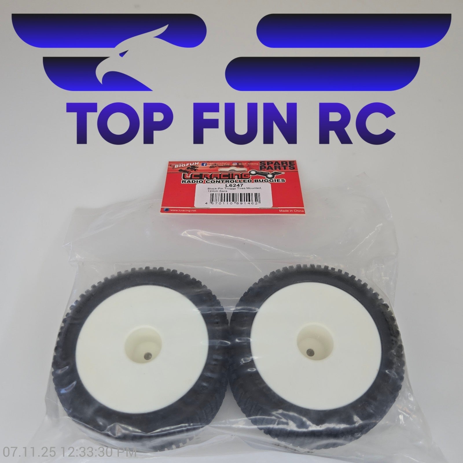 LC Racing L6247 Block Pin Truggy Tires Mounted 12mm 2pcs