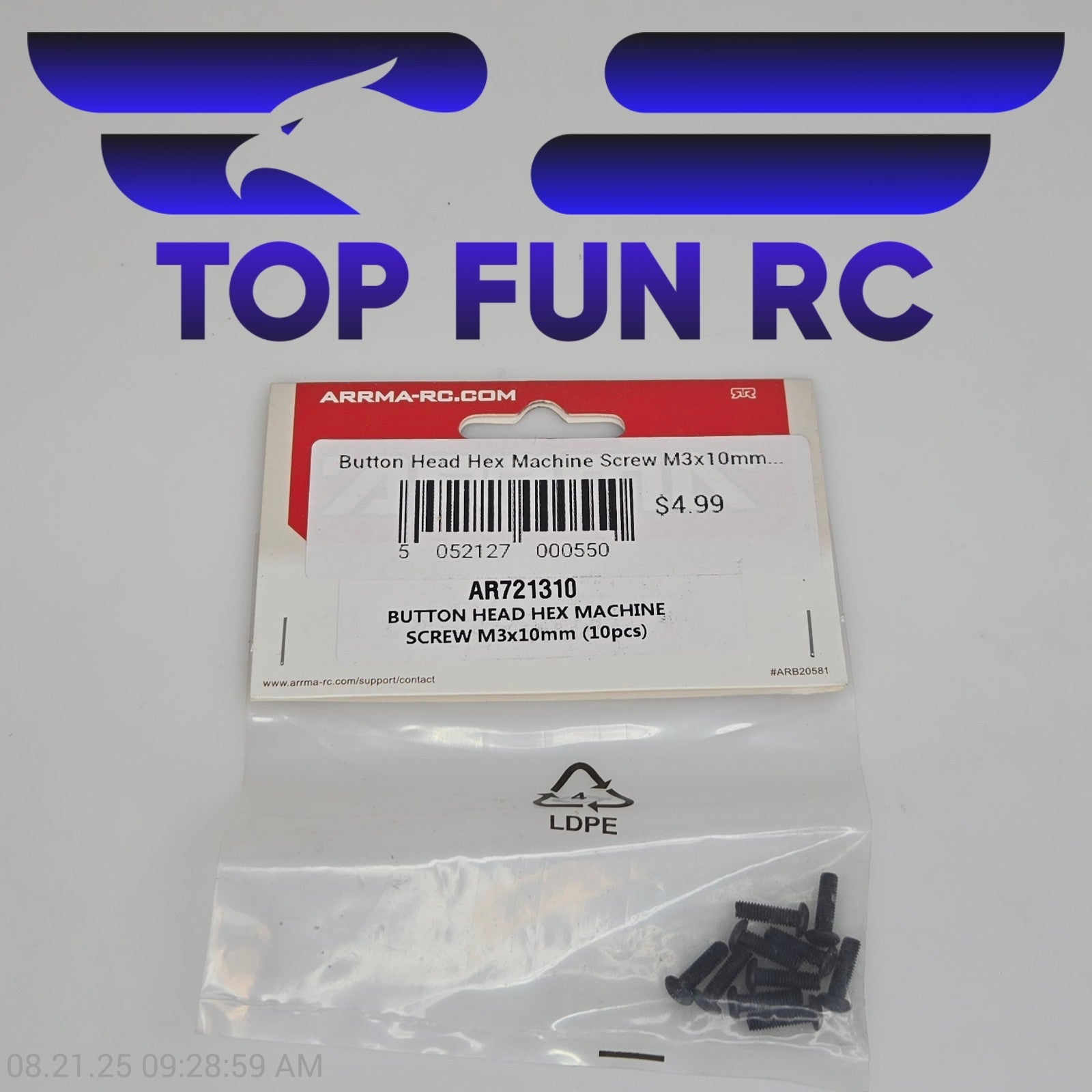 Arrma AR721310 Button Head Hex Machine Screw M3x10mm (10pcs)