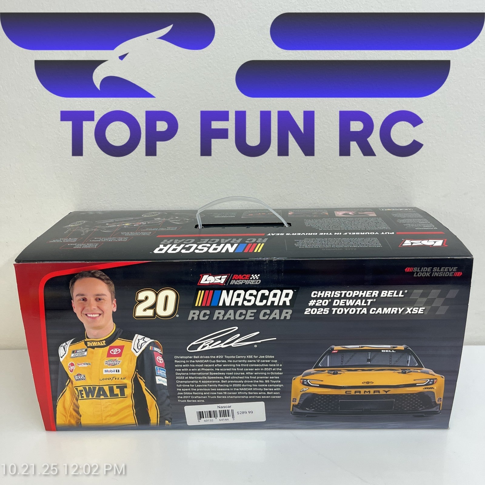 Losi RC Nascar 1/12 Scale #20 Christopher Bell Dewalt 2025 Toyota Camry XSE RTR
