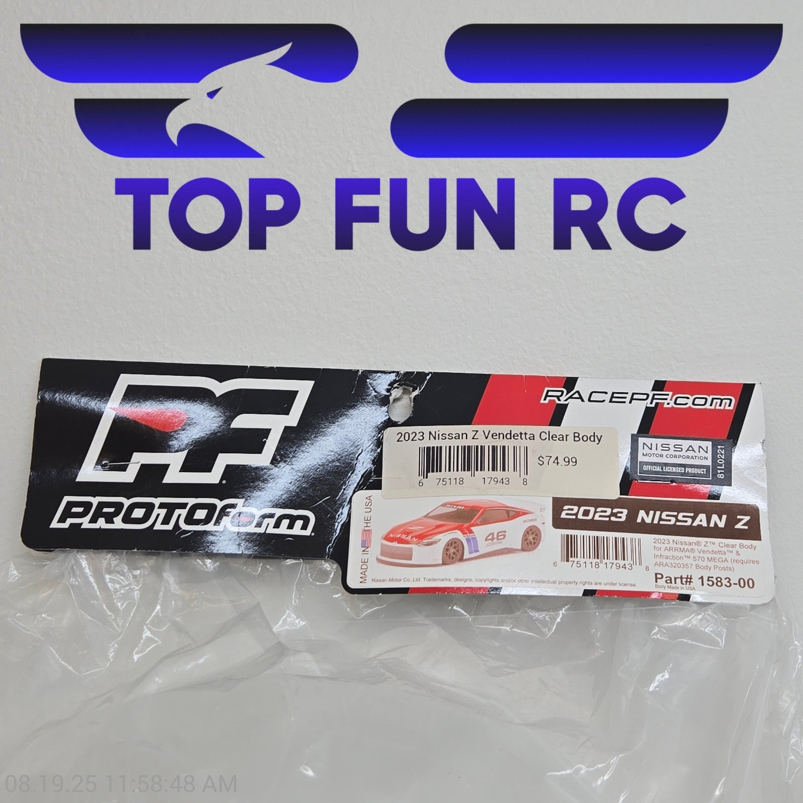 ProtoForm 1583-00 2023 Nissan Z 1:8 Clear Body For Arrma Vendetta/Infraction