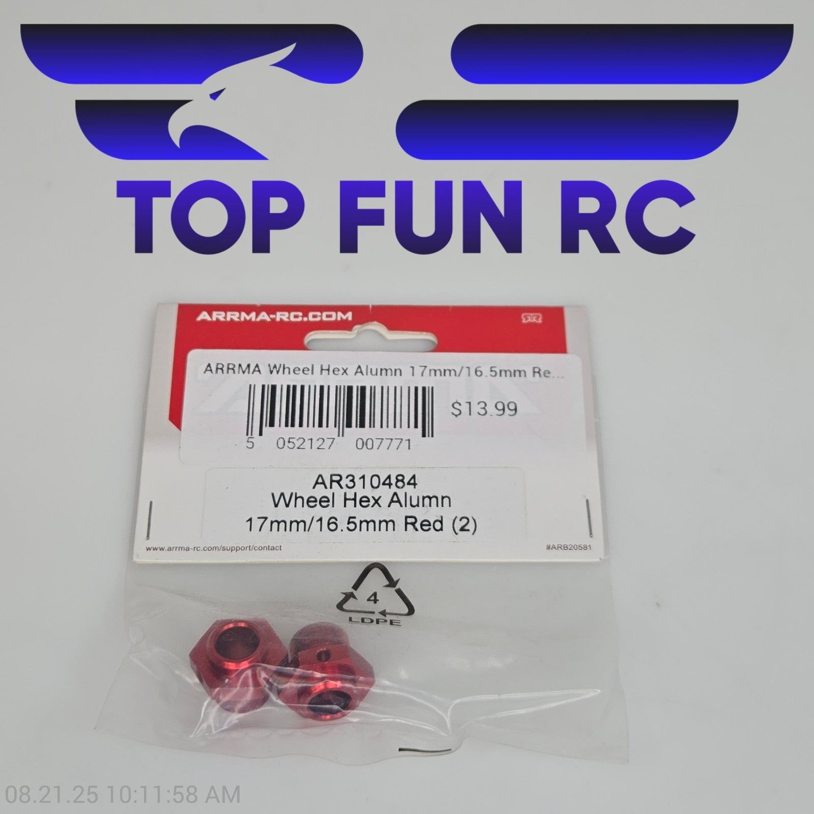 Arrma AR310484 Wheel Hex Aluminum 17mm/16.5mm Red (2)