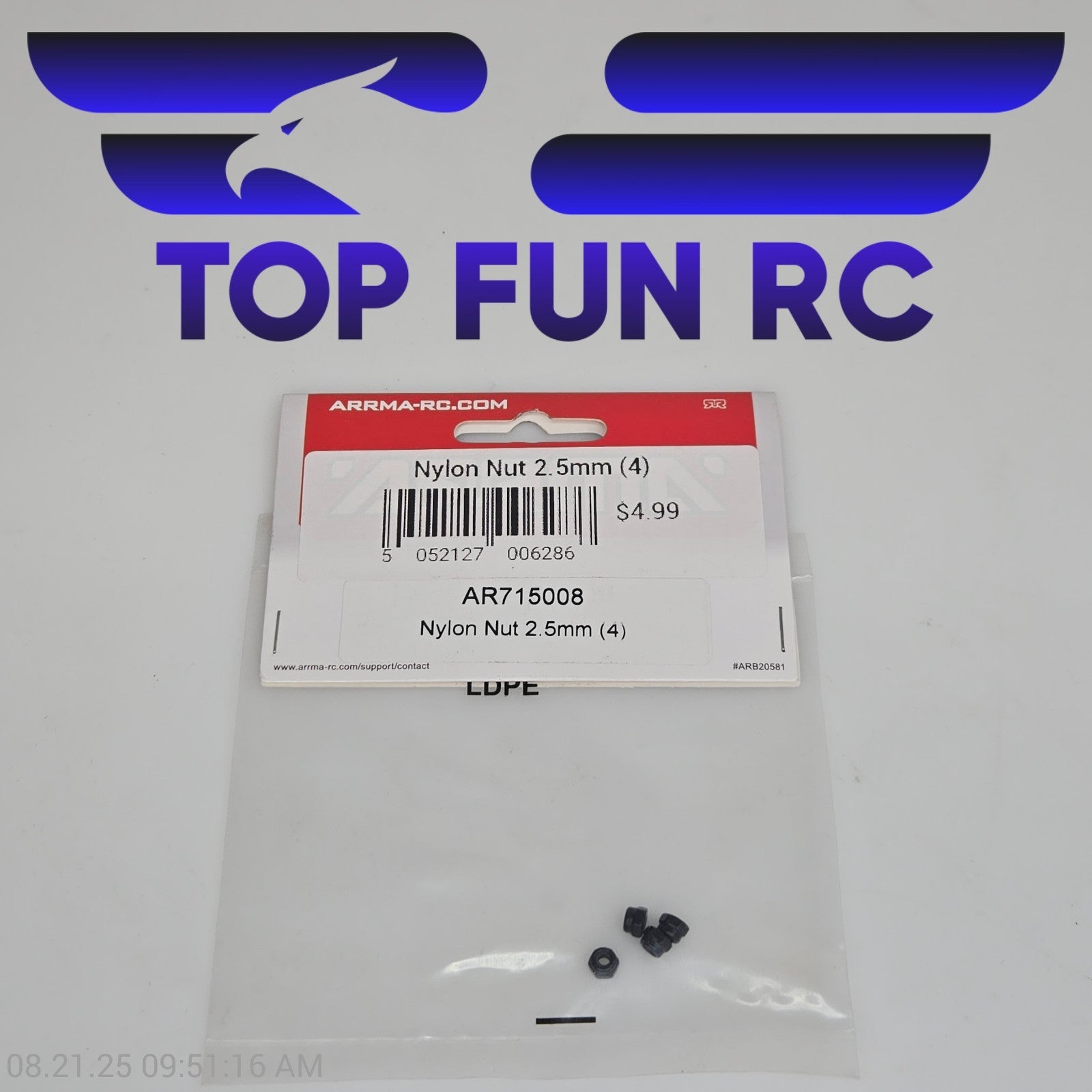 Arrma AR715008 Nylon Nut 2.5mm (4)