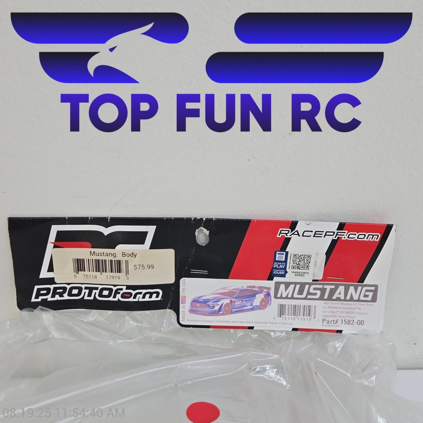 Protoform #1582-00 2021 Ford Mustang GT Clear Body For Arrma Vendetta
