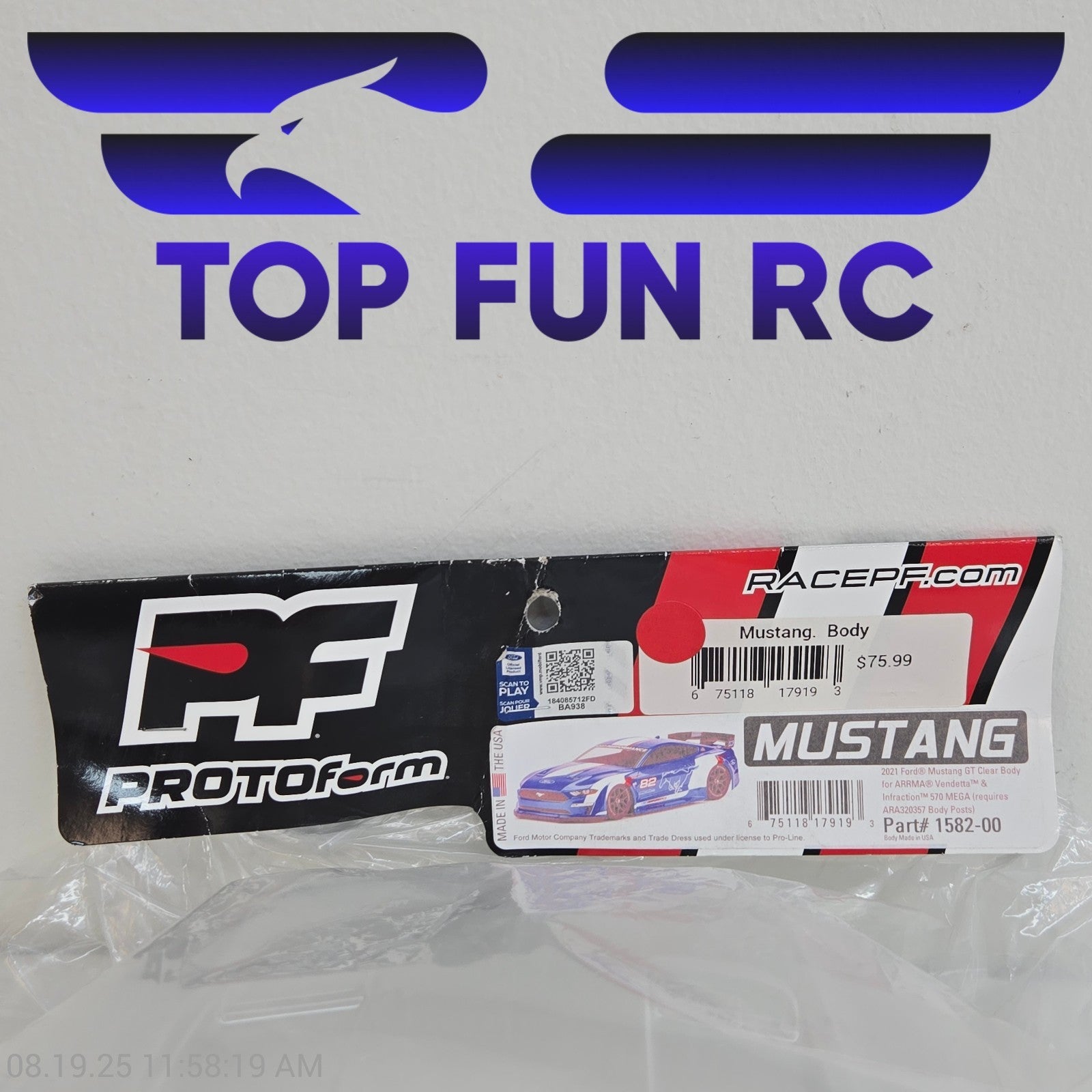 Protoform #1582-00 2021 Ford Mustang GT Clear Body For Arrma Vendetta