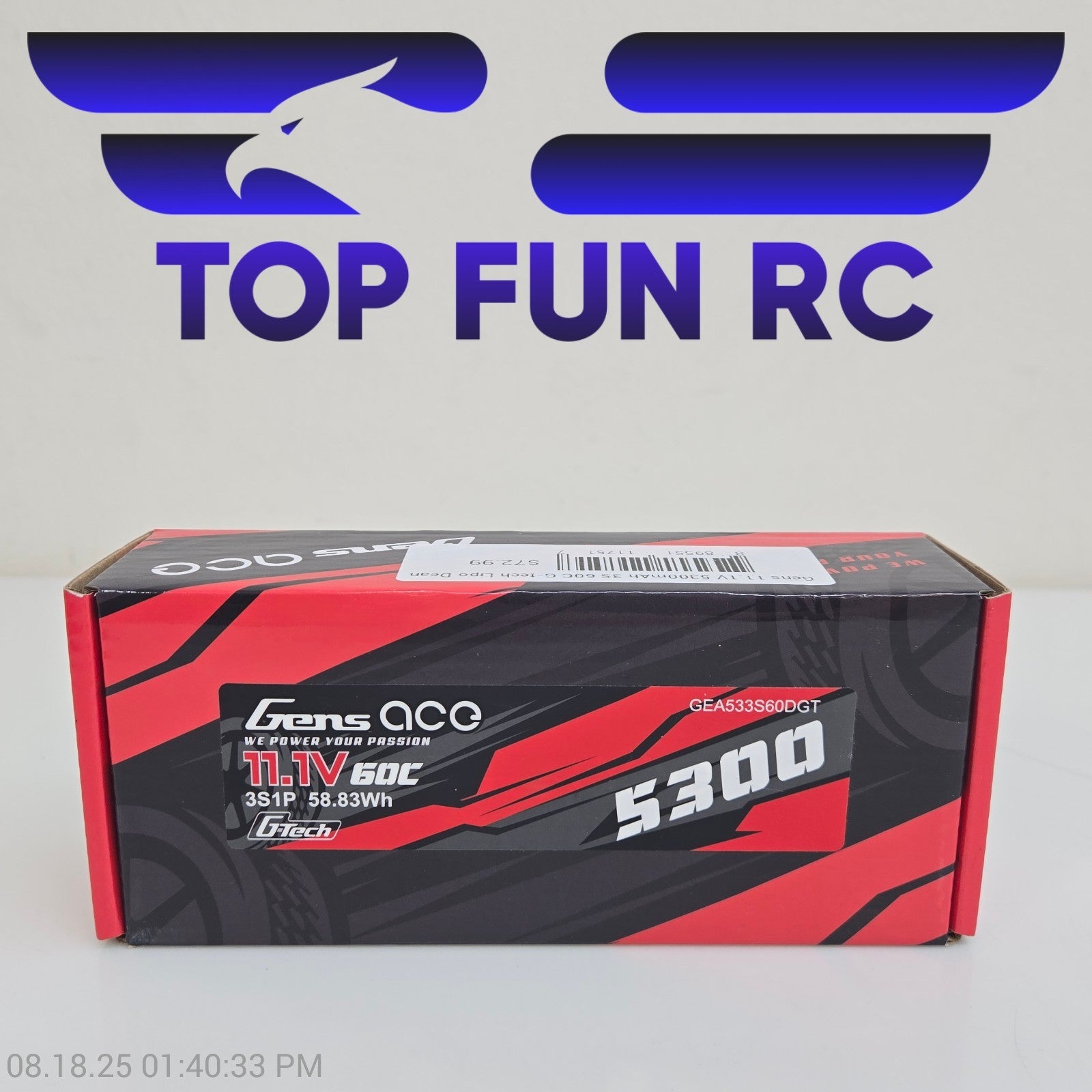 Gens Ace 5300mAh 3S 60C 11.1V G-Tech Hard Case Lipo Battery For Cars/Helis/Drone