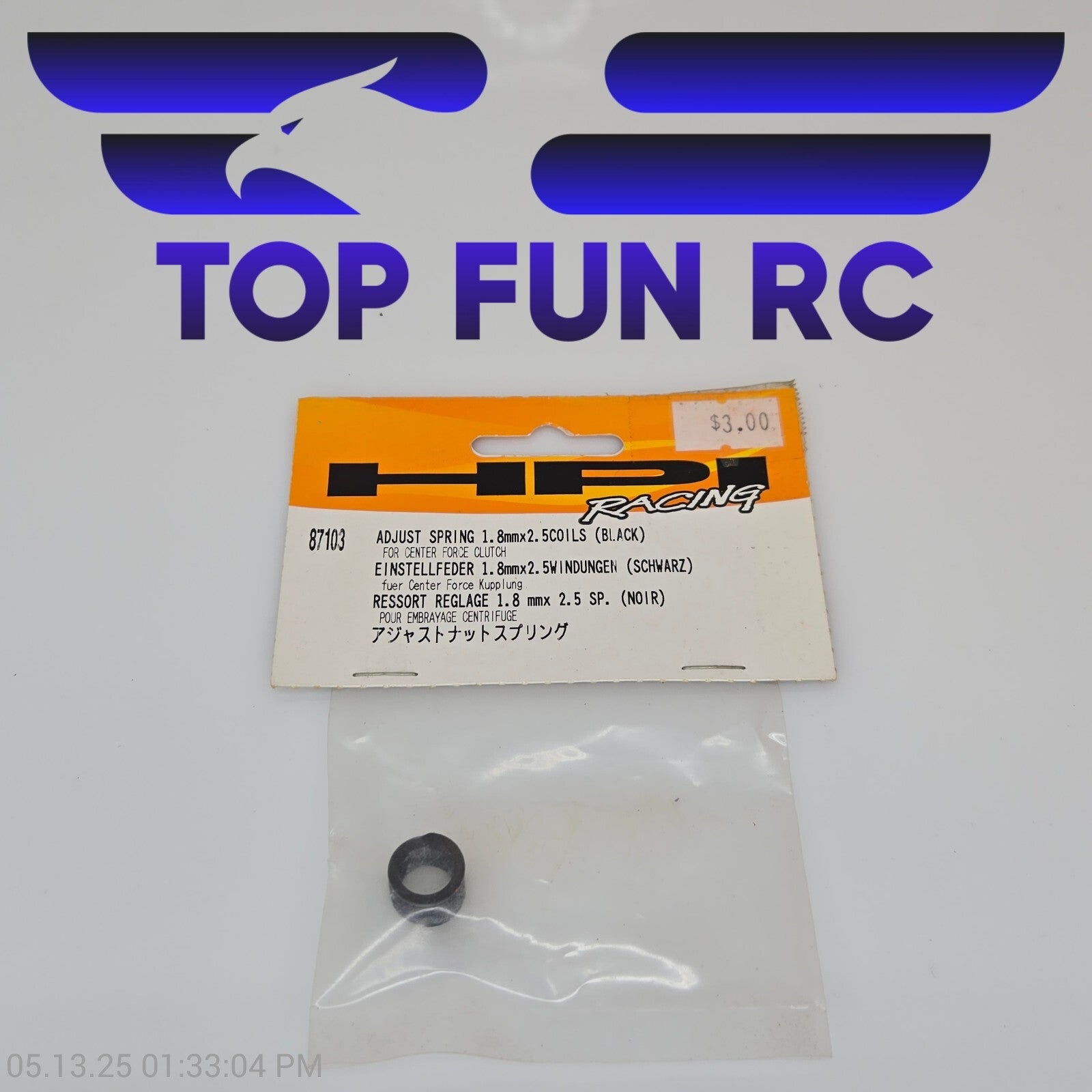 HPI RC 87103 Adjust Spring 1.8mmx2.5 Coils (Black) For Center Force Clutch