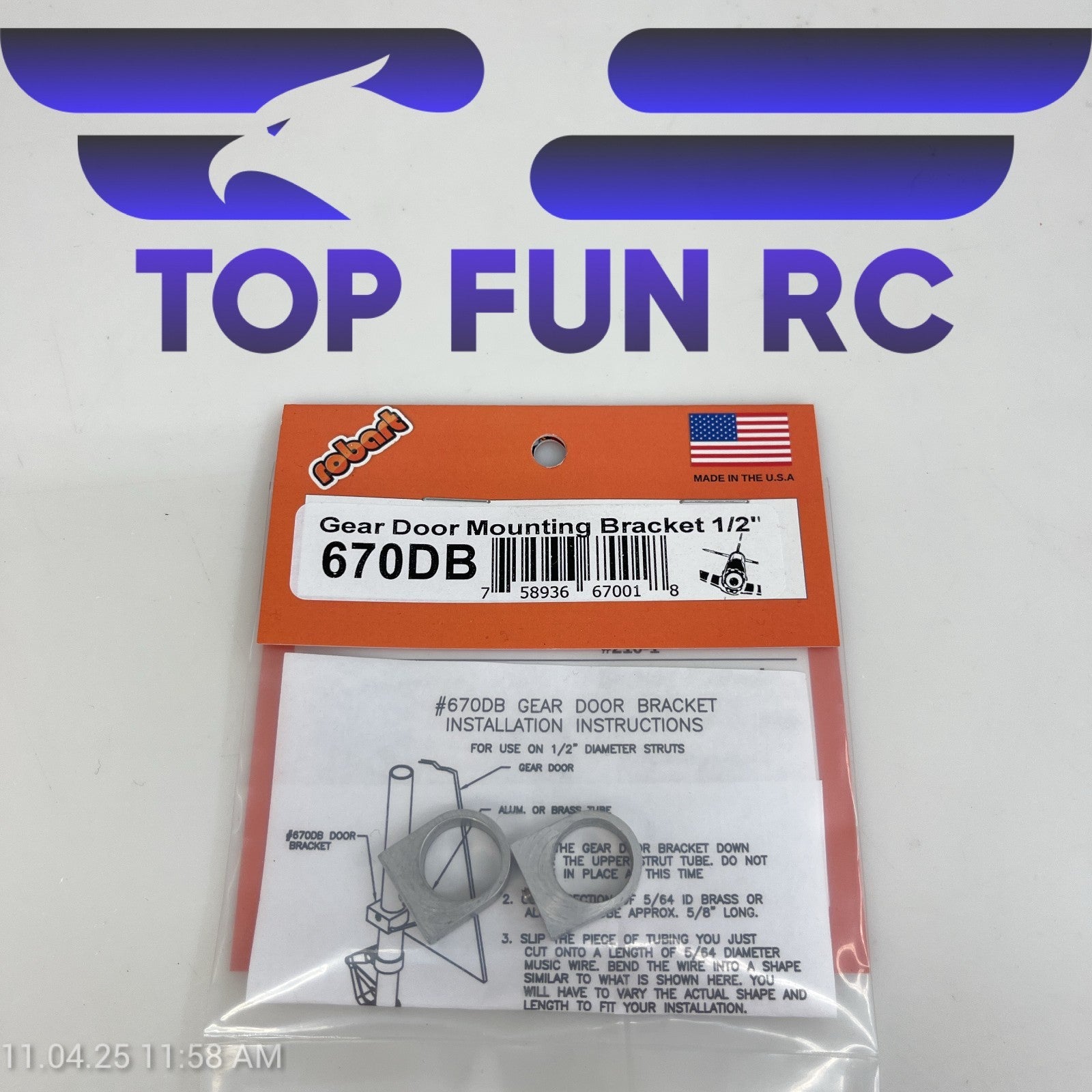 ROBART 670DB GEAR DOOR MOUNTING BRACKET FOR 1/2" DIA. LANDING GEAR