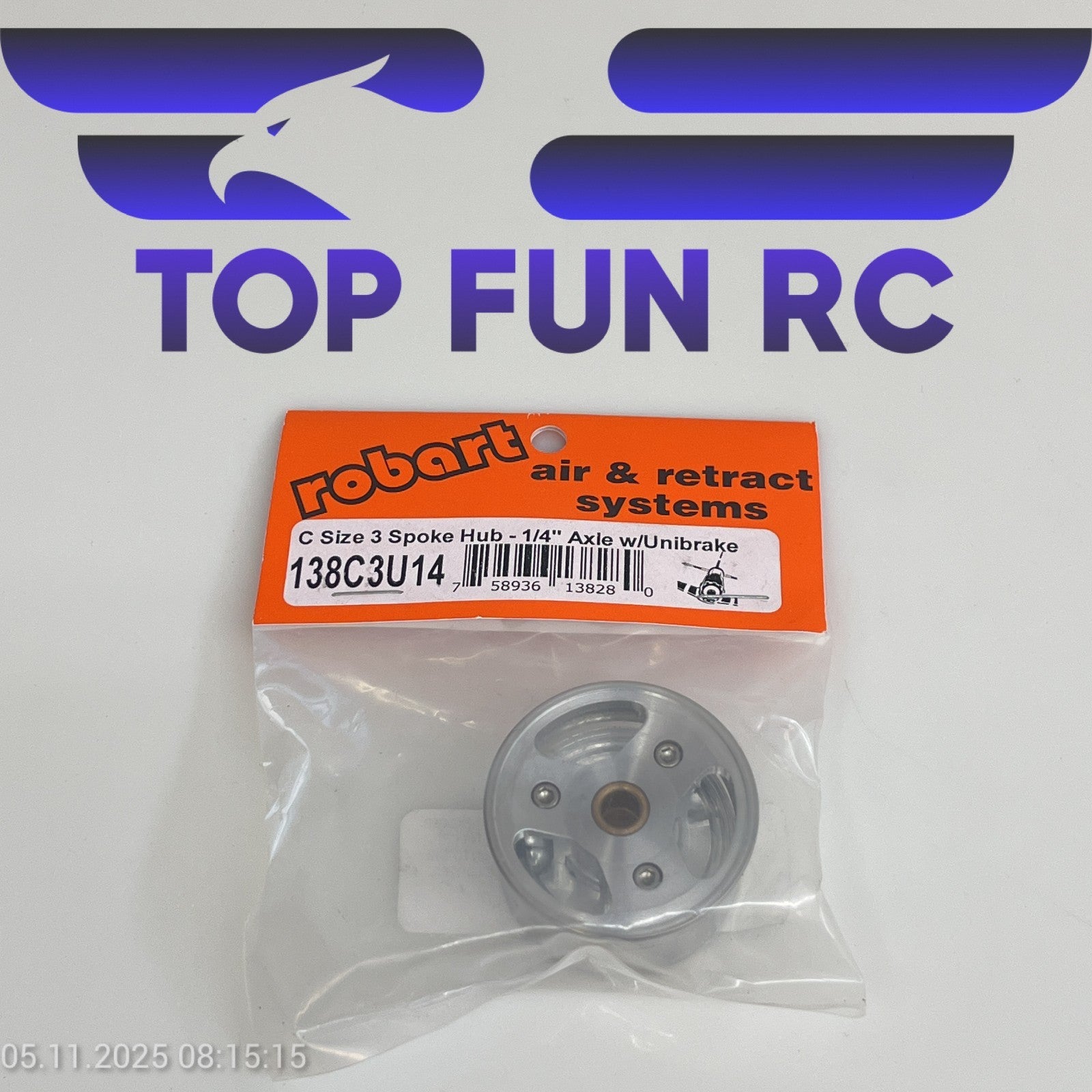 ROBART 138C3U14 C SIZE 3 SPOKE HUB FOR RC AIRPLANES W/ 1/4" AXLE W/ UNIBRAKE