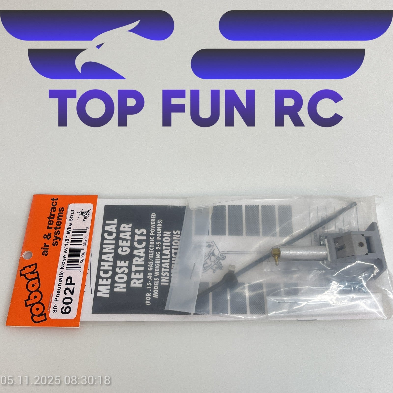 ROBART 602P 90° PNEUMATIC NOSE W/ 1/8" WIRE STRUT FOR RC AIRPLANES UP TO 5 LBS