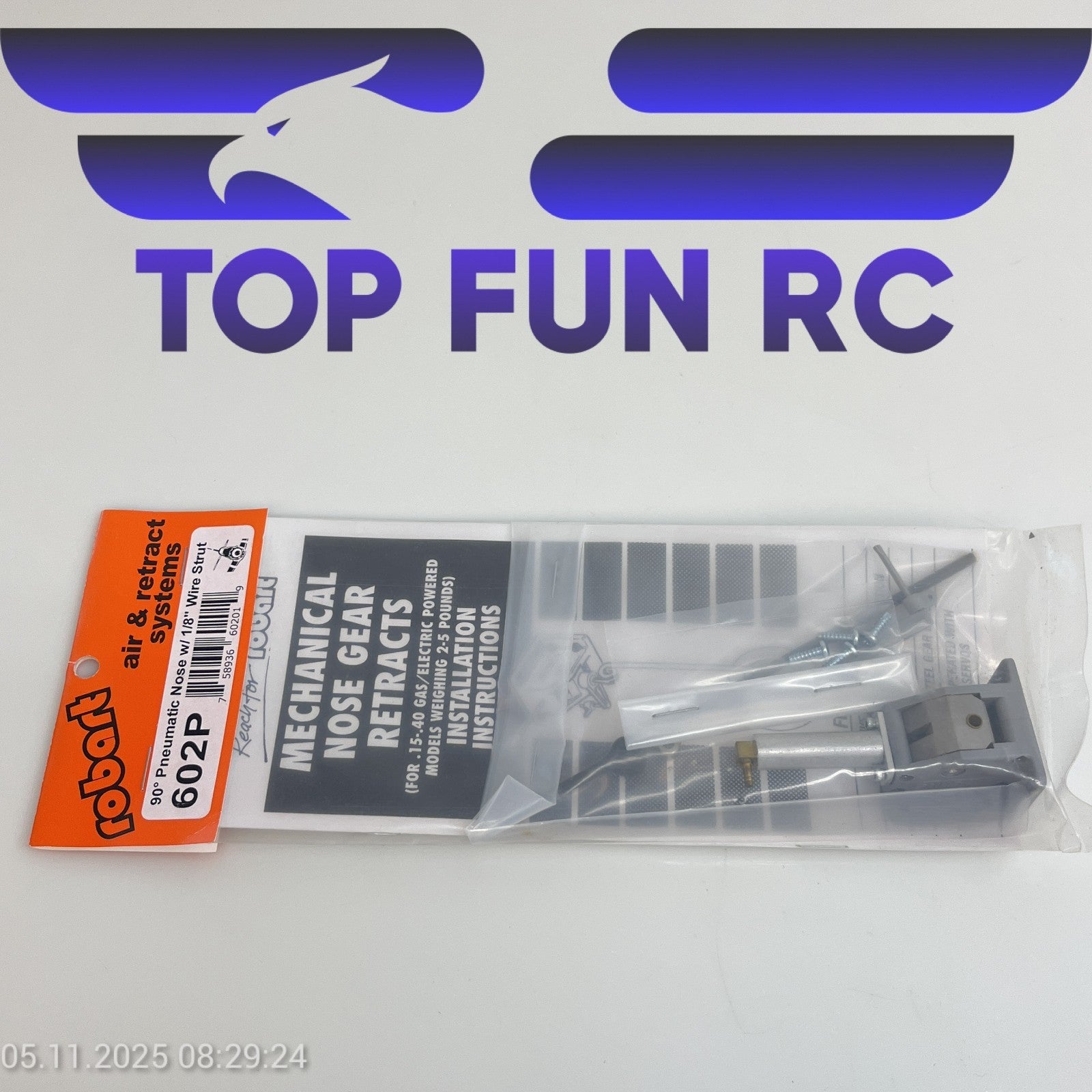 ROBART 602P 90° PNEUMATIC NOSE W/ 1/8" WIRE STRUT FOR RC AIRPLANES UP TO 5 LBS