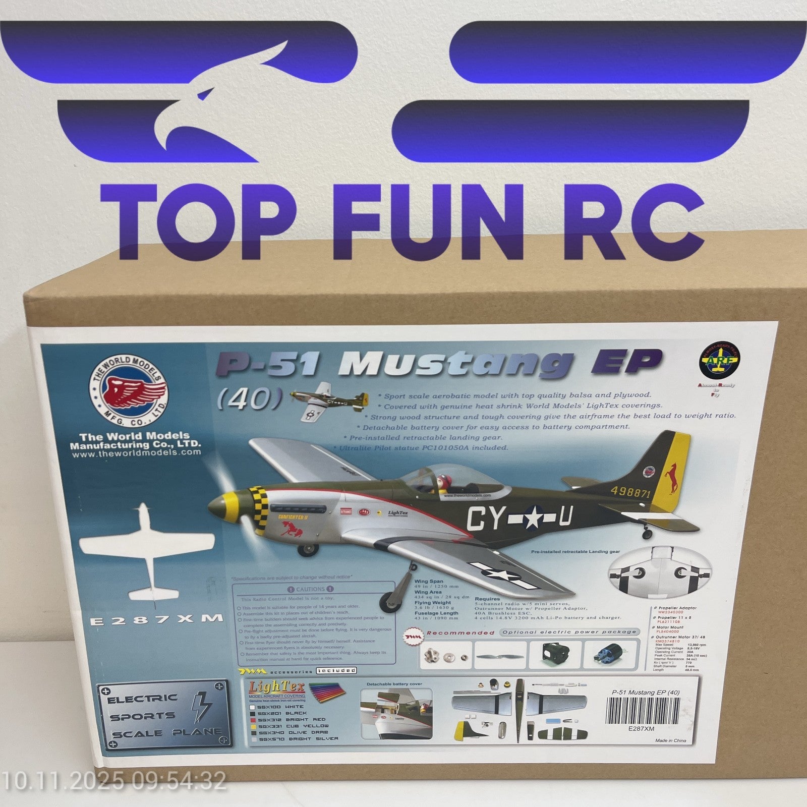 THE WORLDS MODELS P-51 MUSTANG EP (40) WARBIRD COLOR MODEL AIRCRAFT KIT ARF