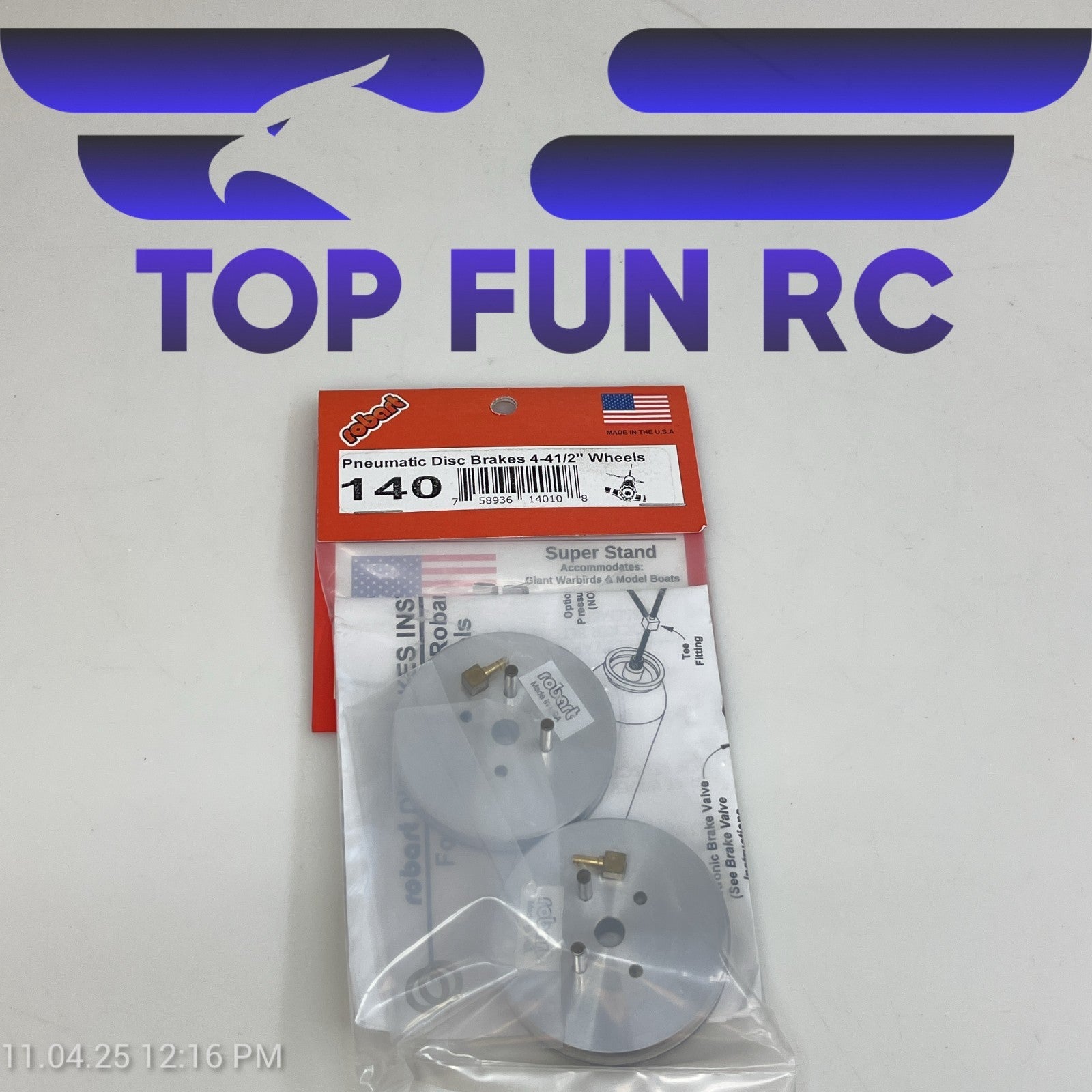 ROBART 140 PNEUMATIC DISC BRAKES FOR RC AIRPLANES W/ 4-4 1/2" WHEELS