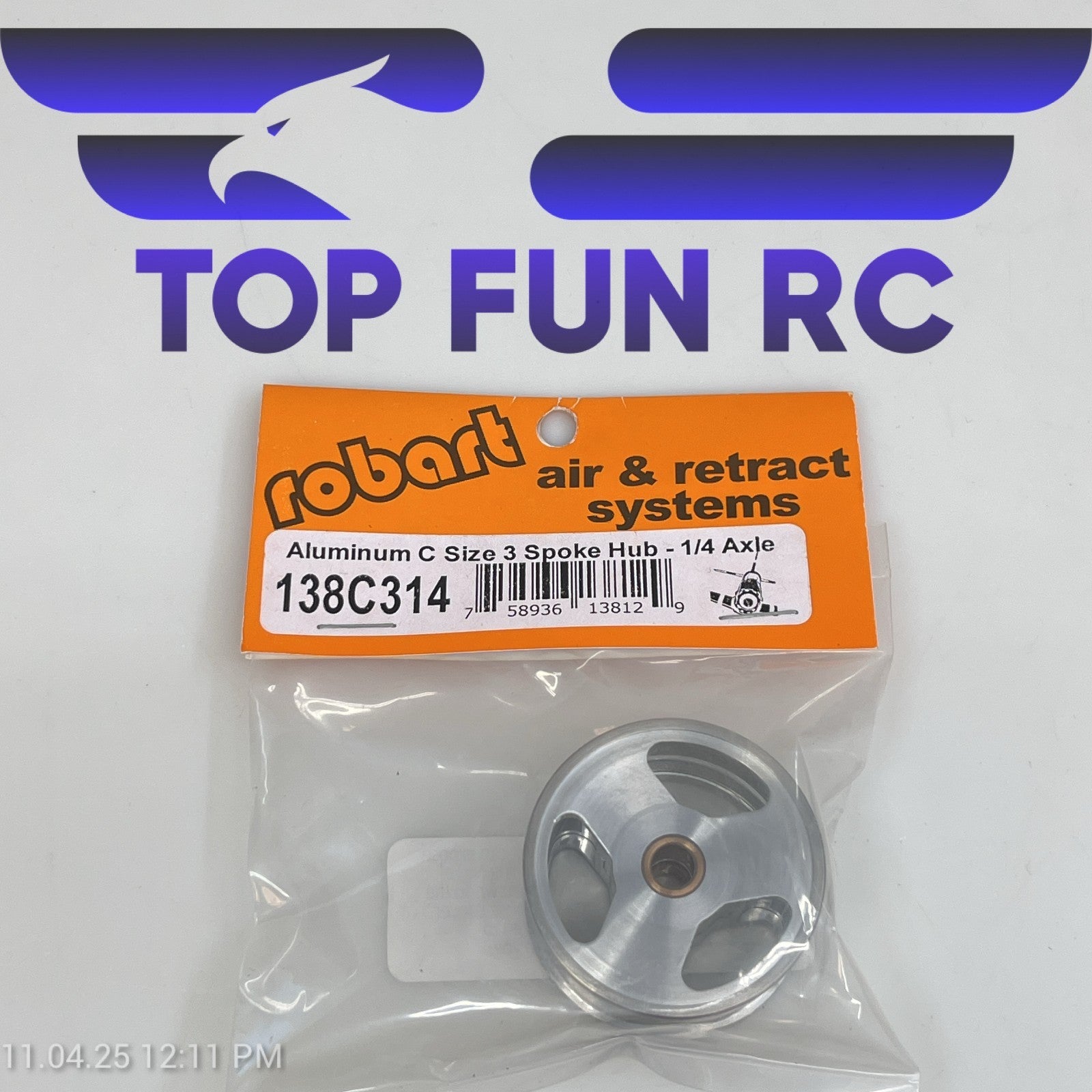 ROBART 138C314 ALUMINUM C SIZE 3 SPOKE HUB FOR RC AIRPLANES W/ 1/4" AXLE
