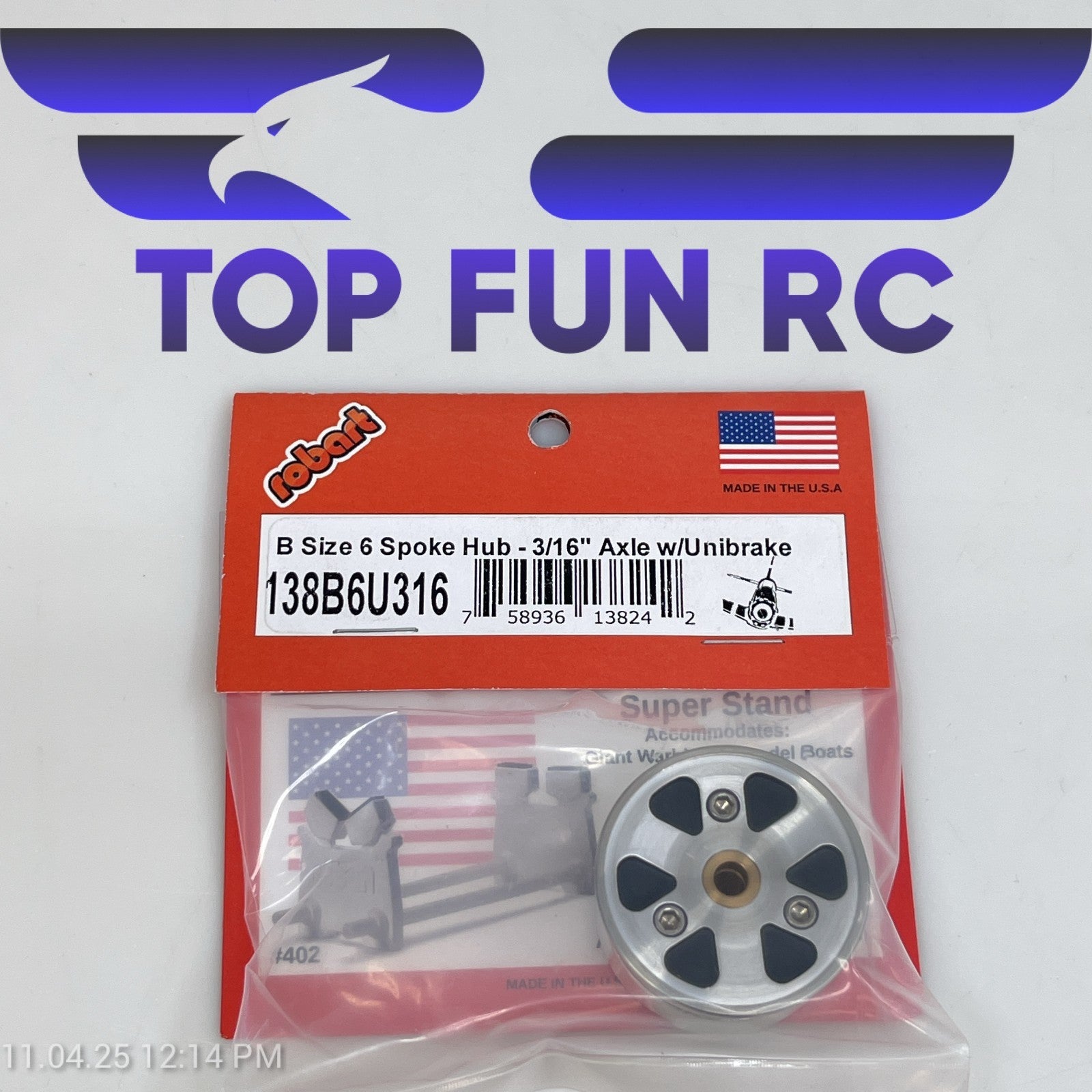 ROBART 138B6U316 B SIZE 6 SPOKE HUB FOR RC AIRPLANES W/ 3/16" AXLE W/ UNIBRAKE