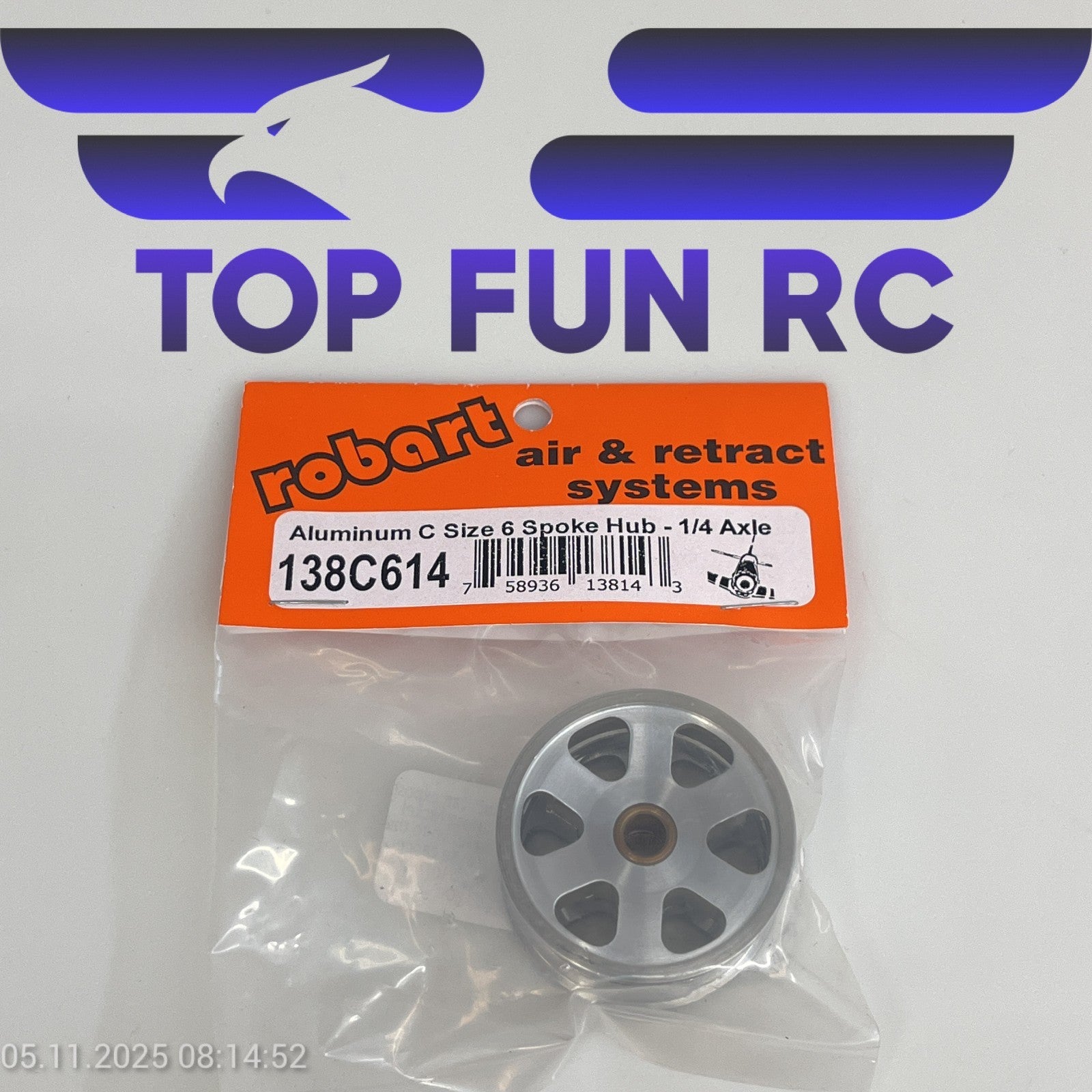 ROBART 138C614 ALUMINUM C SIZE 6 SPOKE HUB FOR RC AIRPLANES W/ 1/4" AXLE