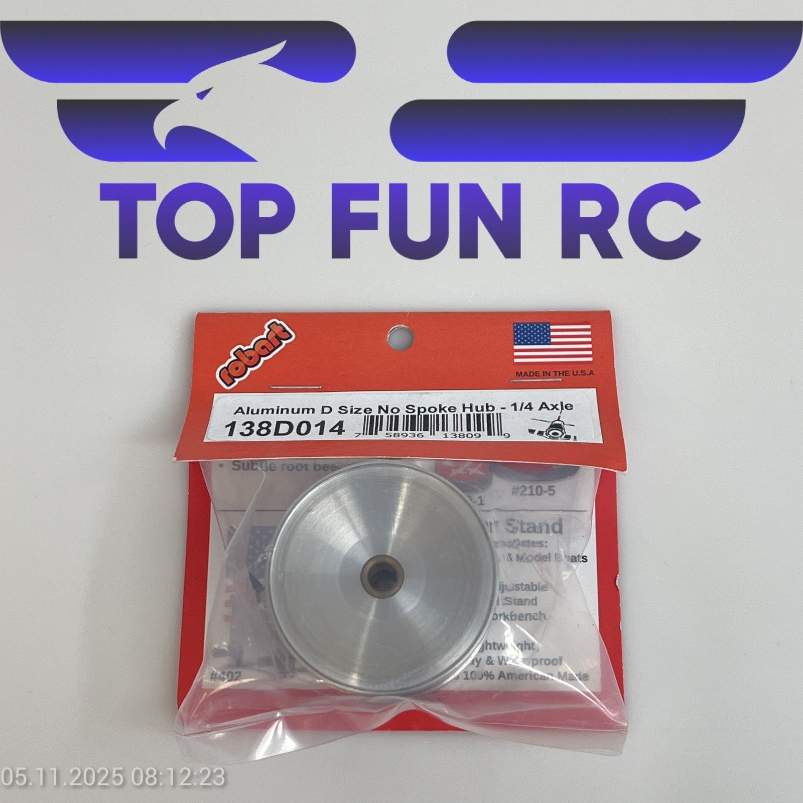 ROBART 138D014 ALUMINUM D SIZE NO SPOKE HUB FOR RC AIRPLANES W/ 1/4" AXLE