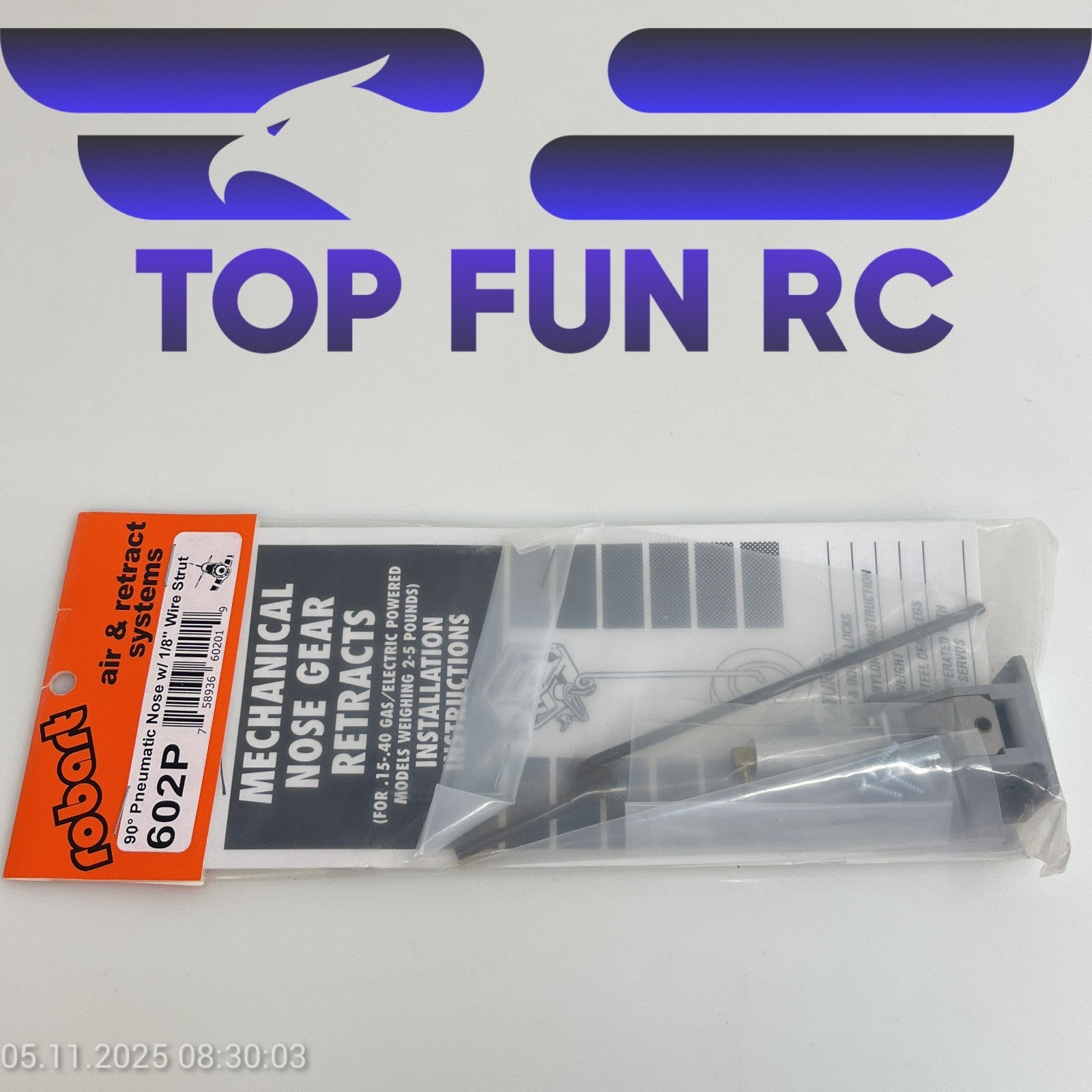 ROBART 602P 90° PNEUMATIC NOSE W/ 1/8" WIRE STRUT FOR RC AIRPLANES UP TO 5 LBS
