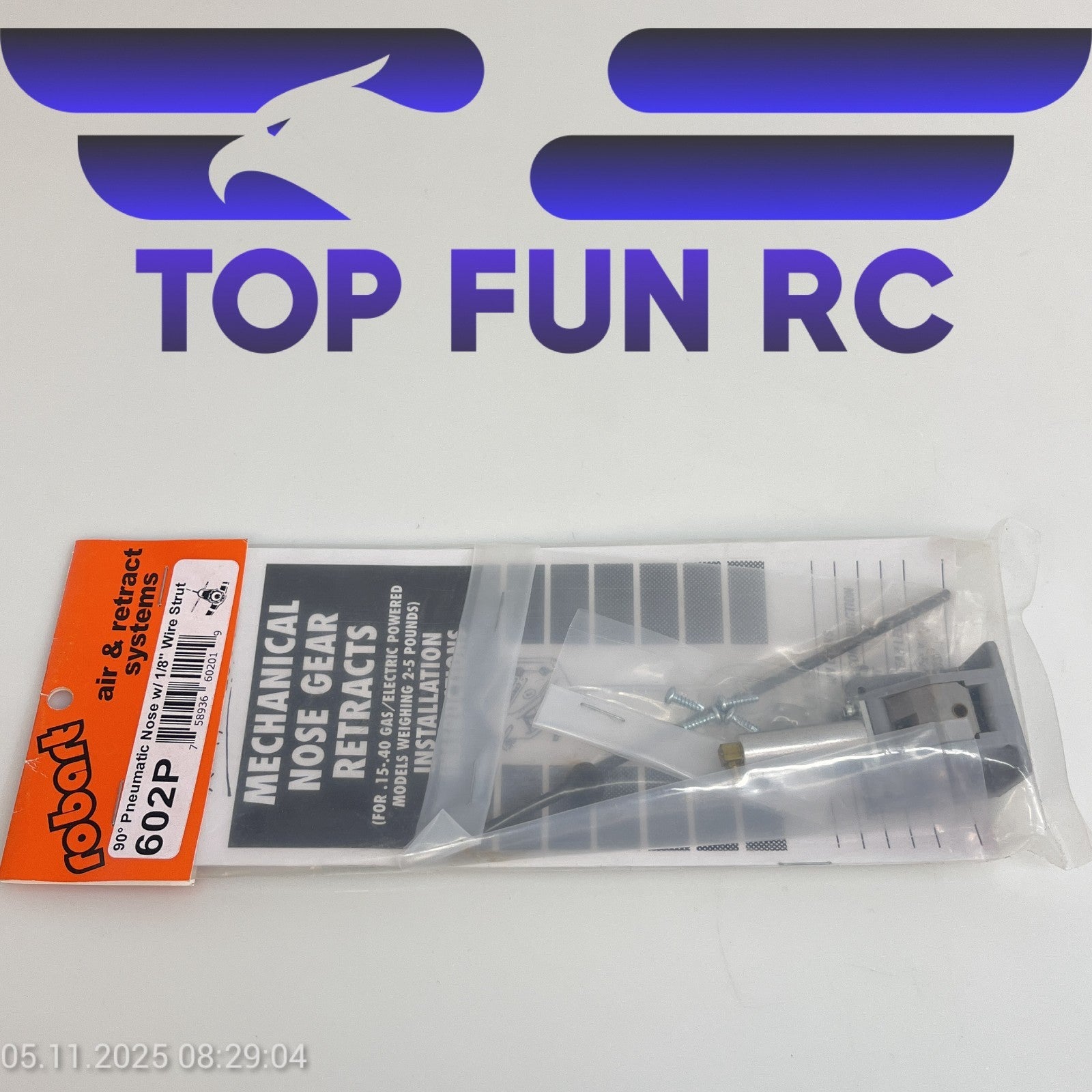 ROBART 602P 90° PNEUMATIC NOSE W/ 1/8" WIRE STRUT FOR RC AIRPLANES UP TO 5 LBS