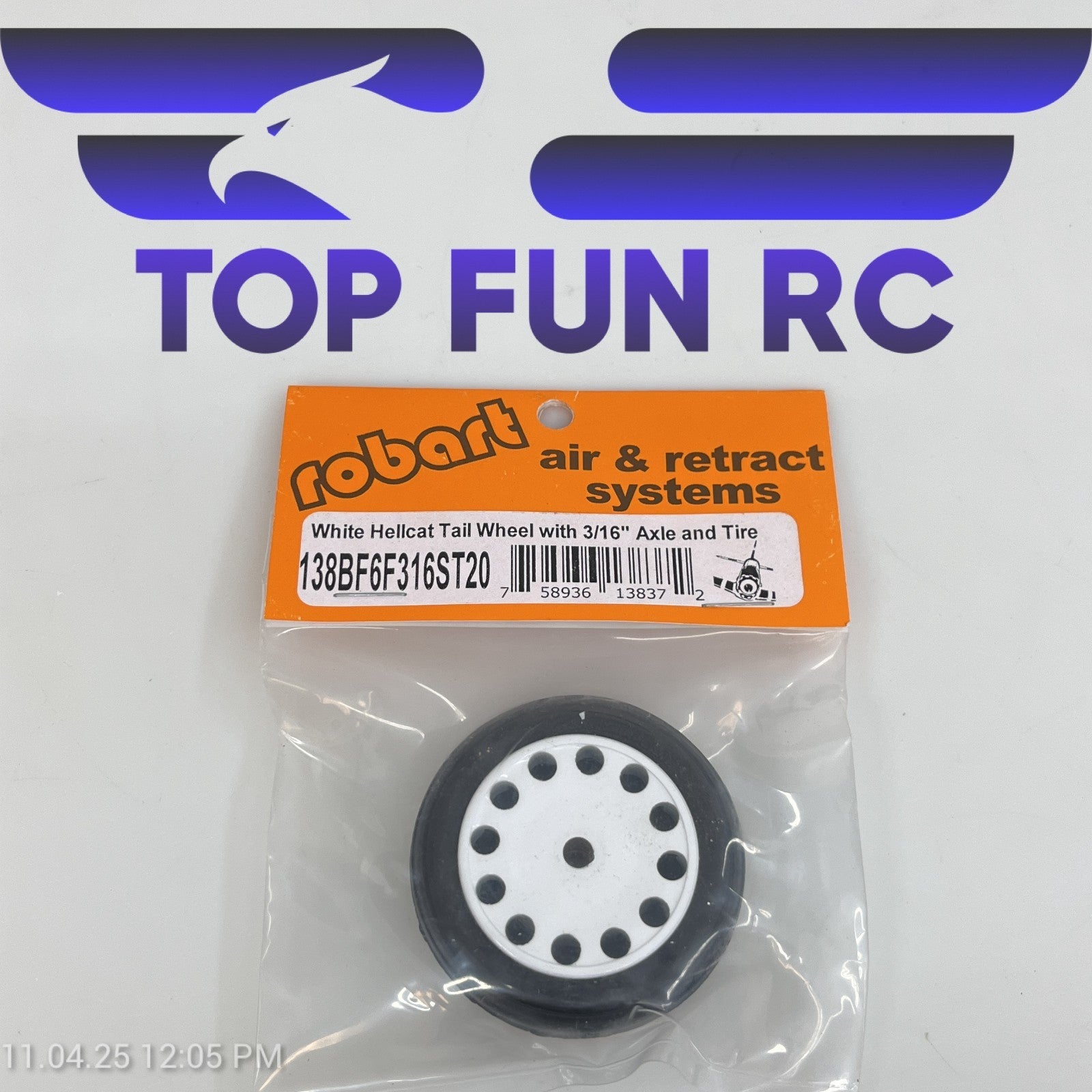 ROBART 138BF6F316ST20 TAIL WHEEL W/ 3/16" AXLE & TIRE FOR RC GRUMMAN F6F HELLCAT