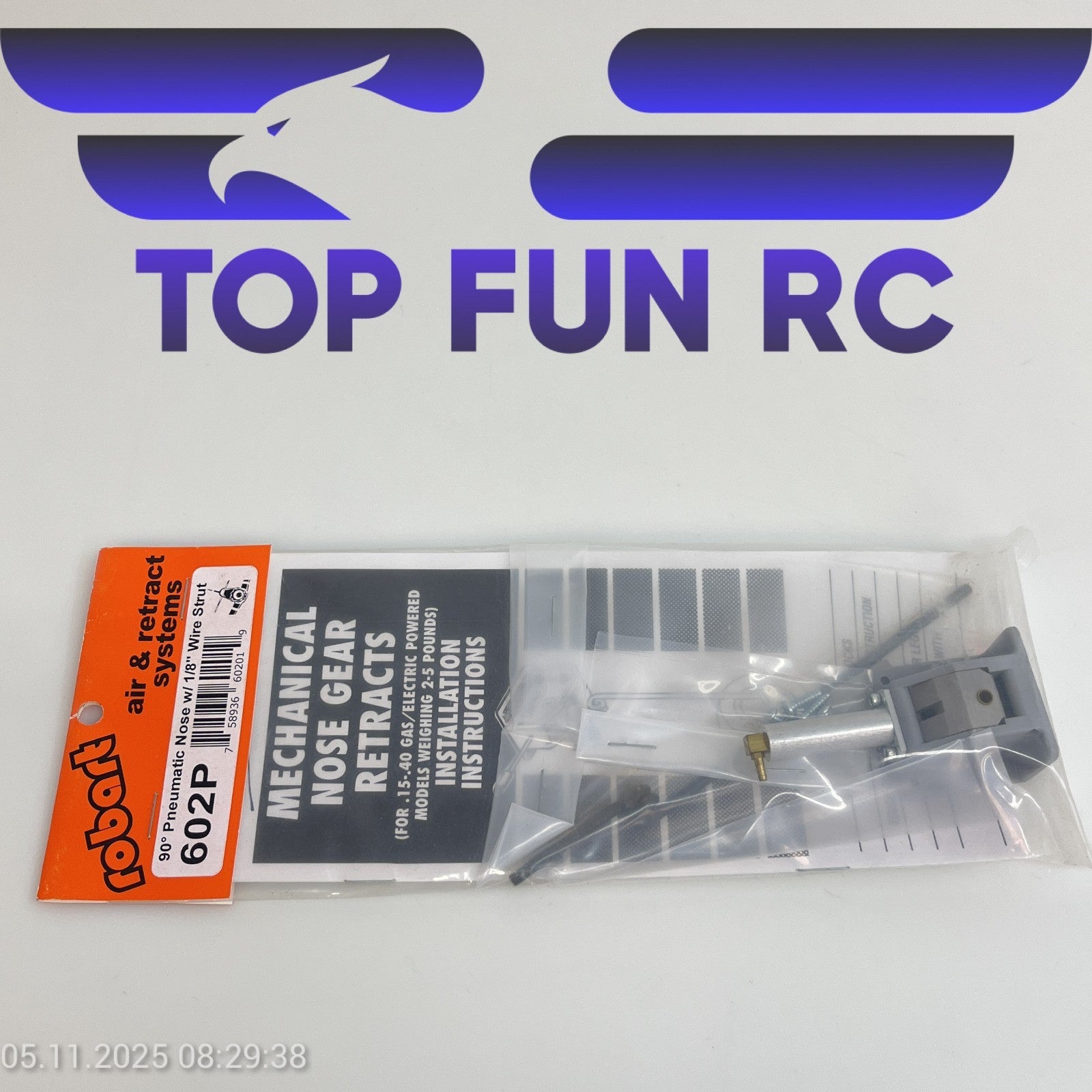 ROBART 602P 90° PNEUMATIC NOSE W/ 1/8" WIRE STRUT FOR RC AIRPLANES UP TO 5 LBS