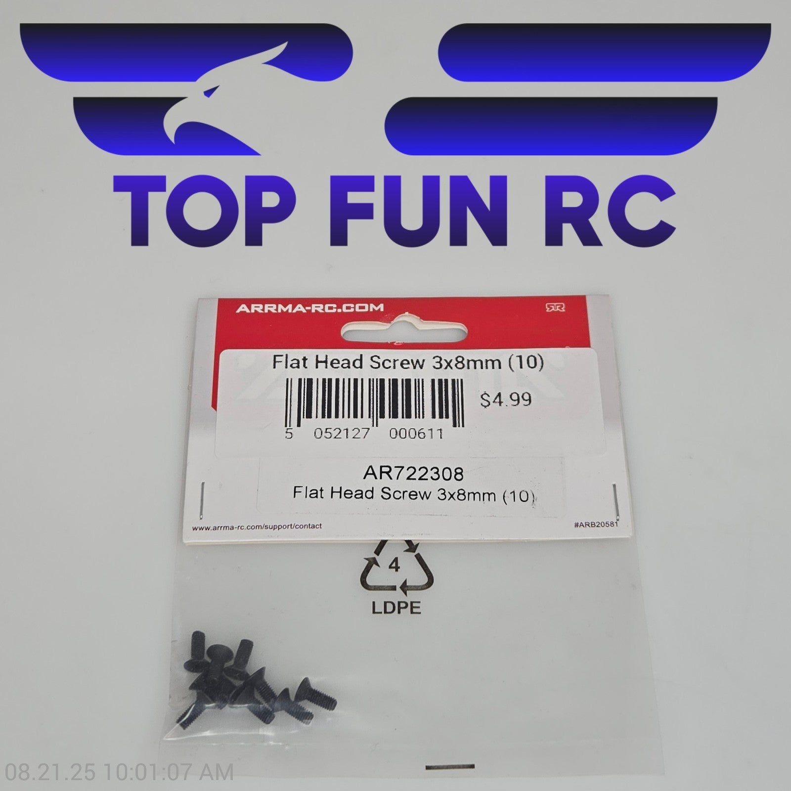 Arrma AR722308 Flat Head Screw 3x8mm (10)