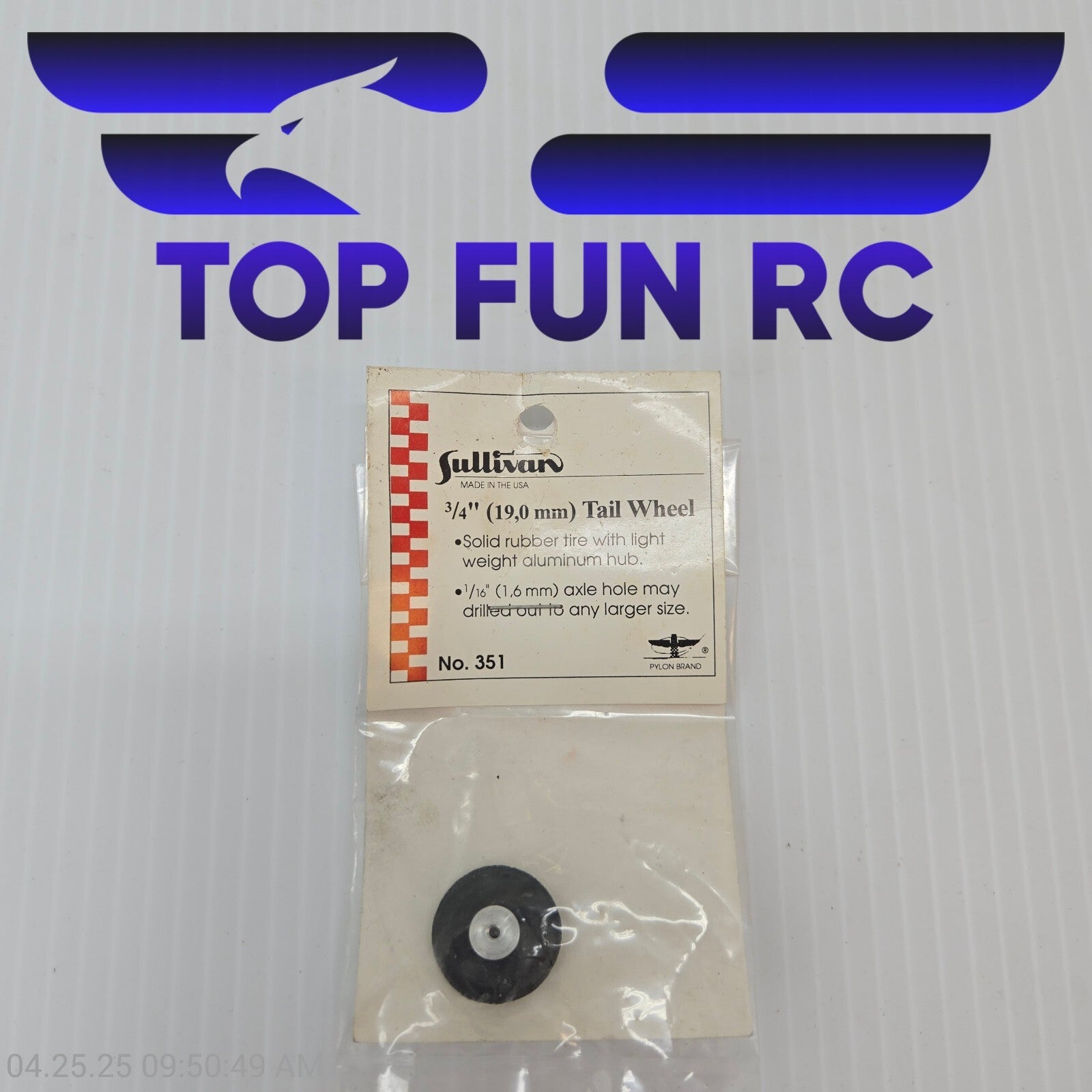 Sullivan 3/4" Solid Rubber Tail Wheel on Aluminum Hub