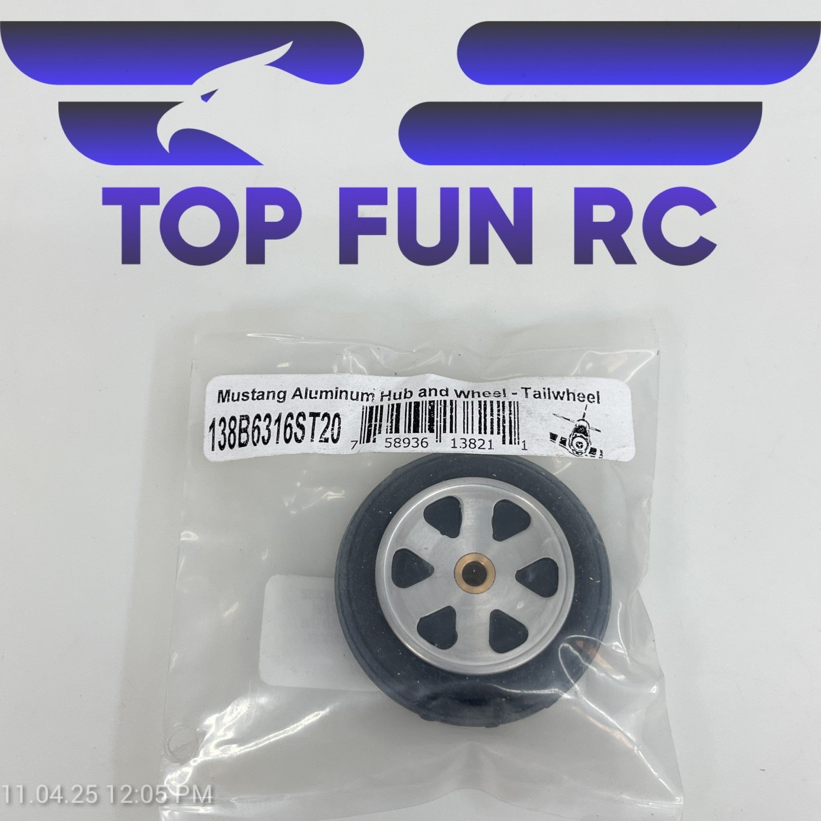 ROBART 138B6316ST20 ALUMINUM HUB & WHEEL TAILWHEEL FOR 1/4-1/8 RC P-51 MUSTANGS