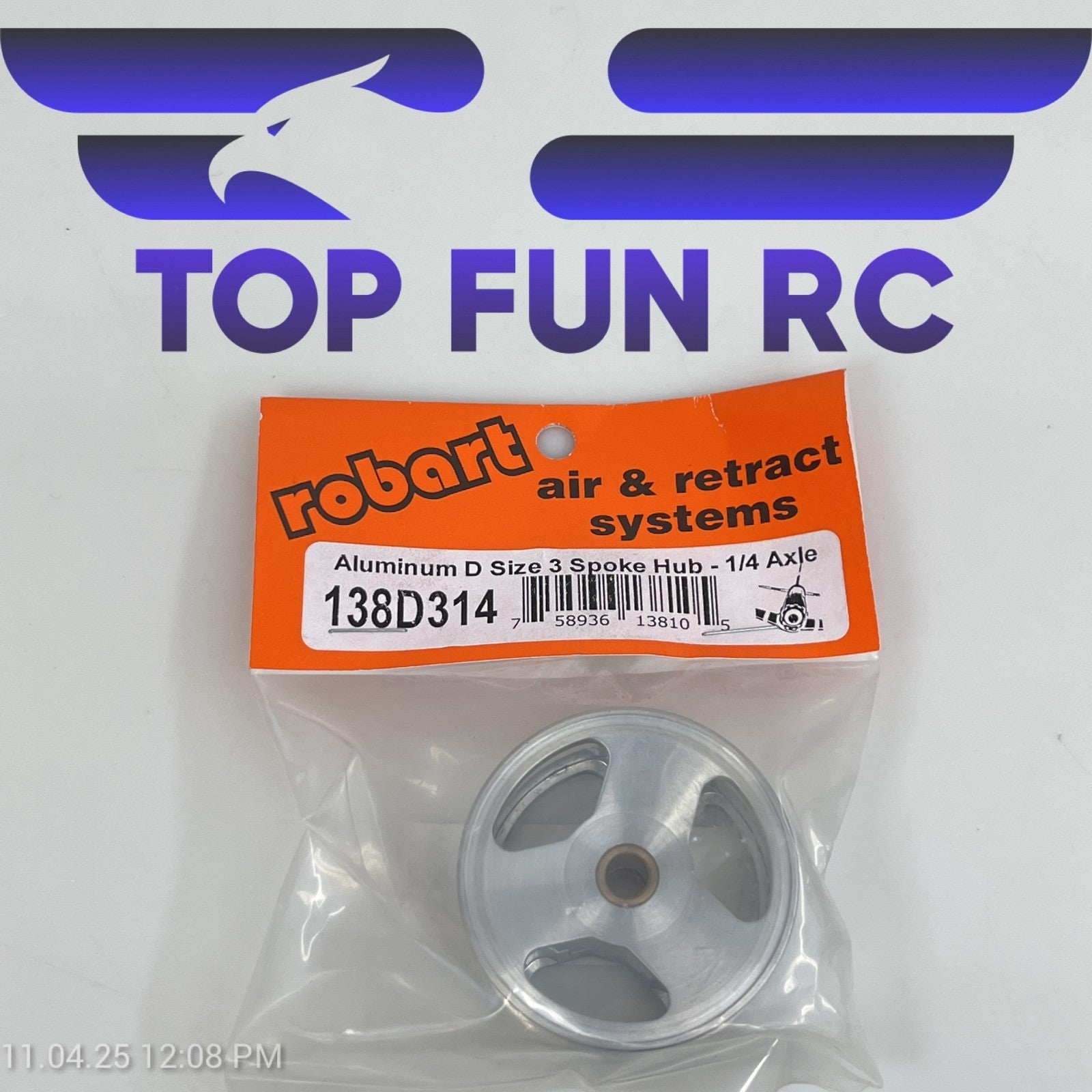 ROBART 138D314 ALUMINUM D SIZE 3 SPOKE HUB FOR RC PLANES W/ 1/4" AXLE