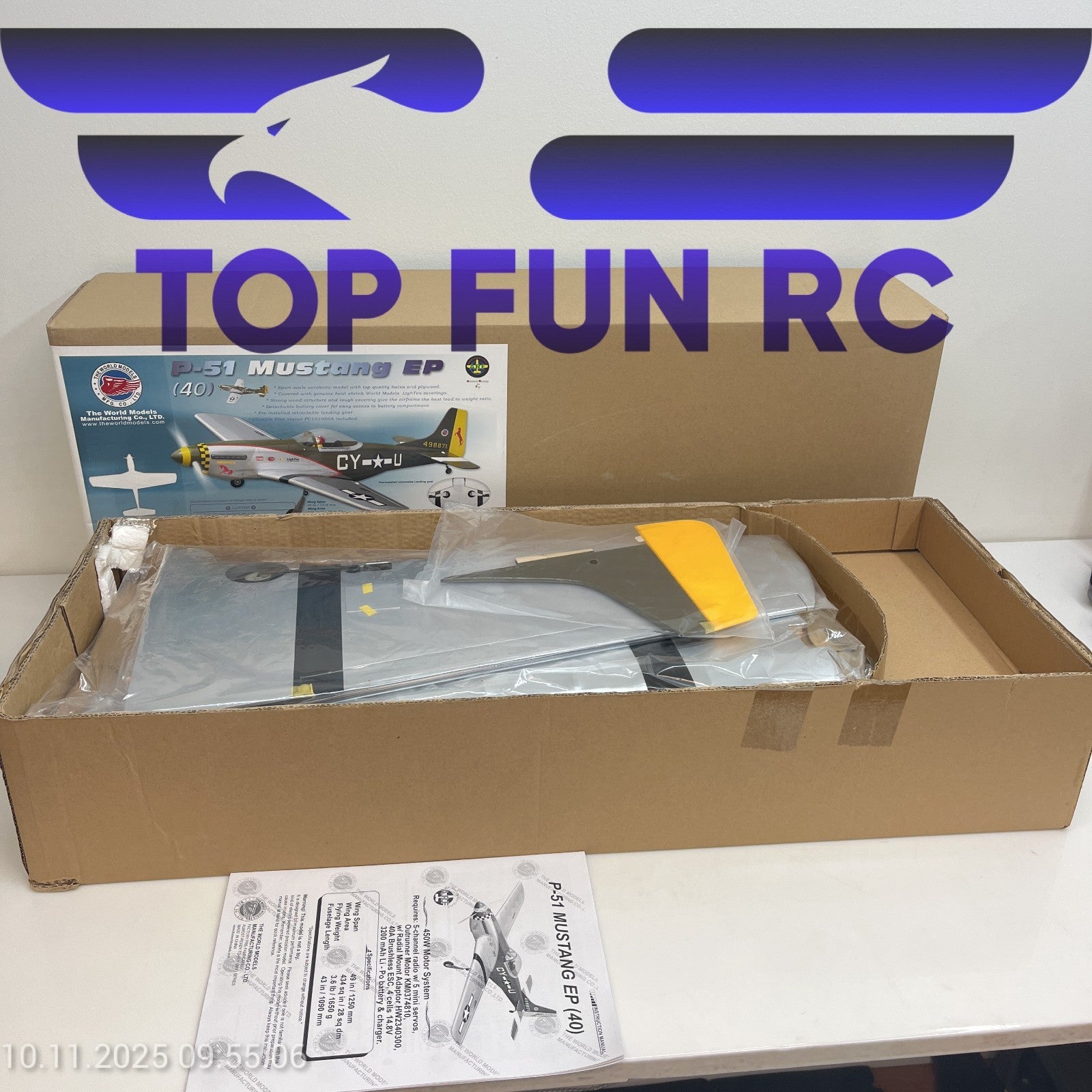 THE WORLDS MODELS P-51 MUSTANG EP (40) WARBIRD COLOR MODEL AIRCRAFT KIT ARF