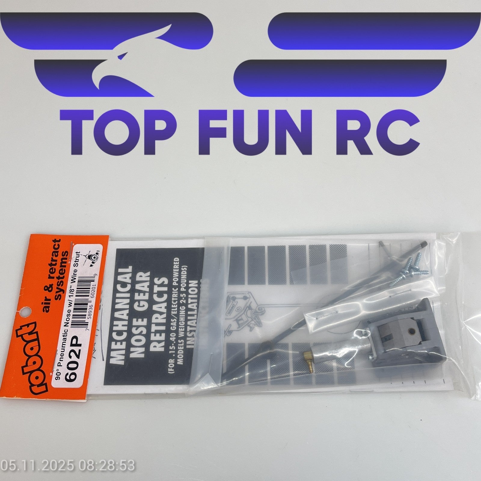 ROBART 602P 90° PNEUMATIC NOSE W/ 1/8" WIRE STRUT FOR RC AIRPLANES UP TO 5 LBS