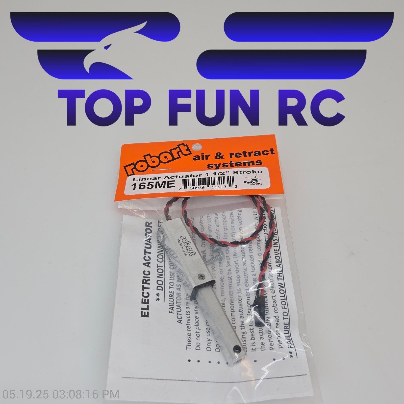 Robart RC 165ME Linear Actuator 1 1/2" Stroke