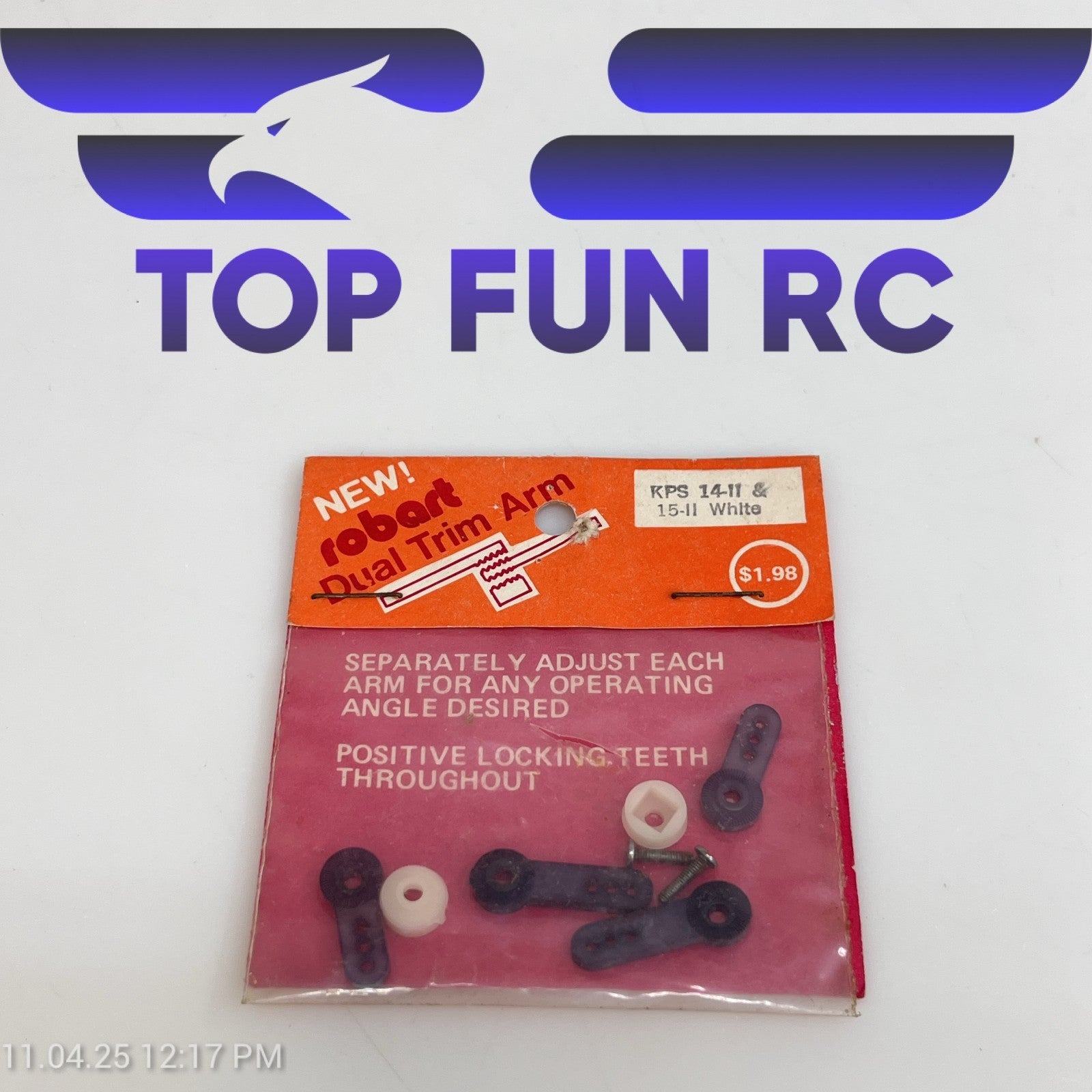 ROBART KPS 14-11 & 15-II WHITE DUAL TRIM ARM FOR PNEUMATIC RETRACTS ON RC PLANES