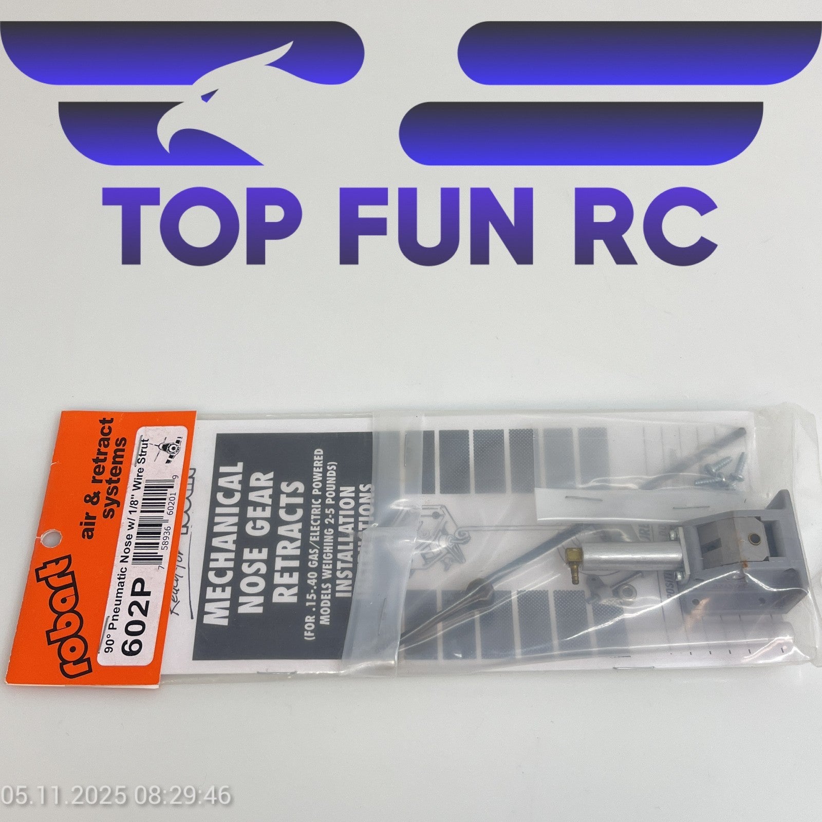 ROBART 602P 90° PNEUMATIC NOSE W/ 1/8" WIRE STRUT FOR RC AIRPLANES UP TO 5 LBS