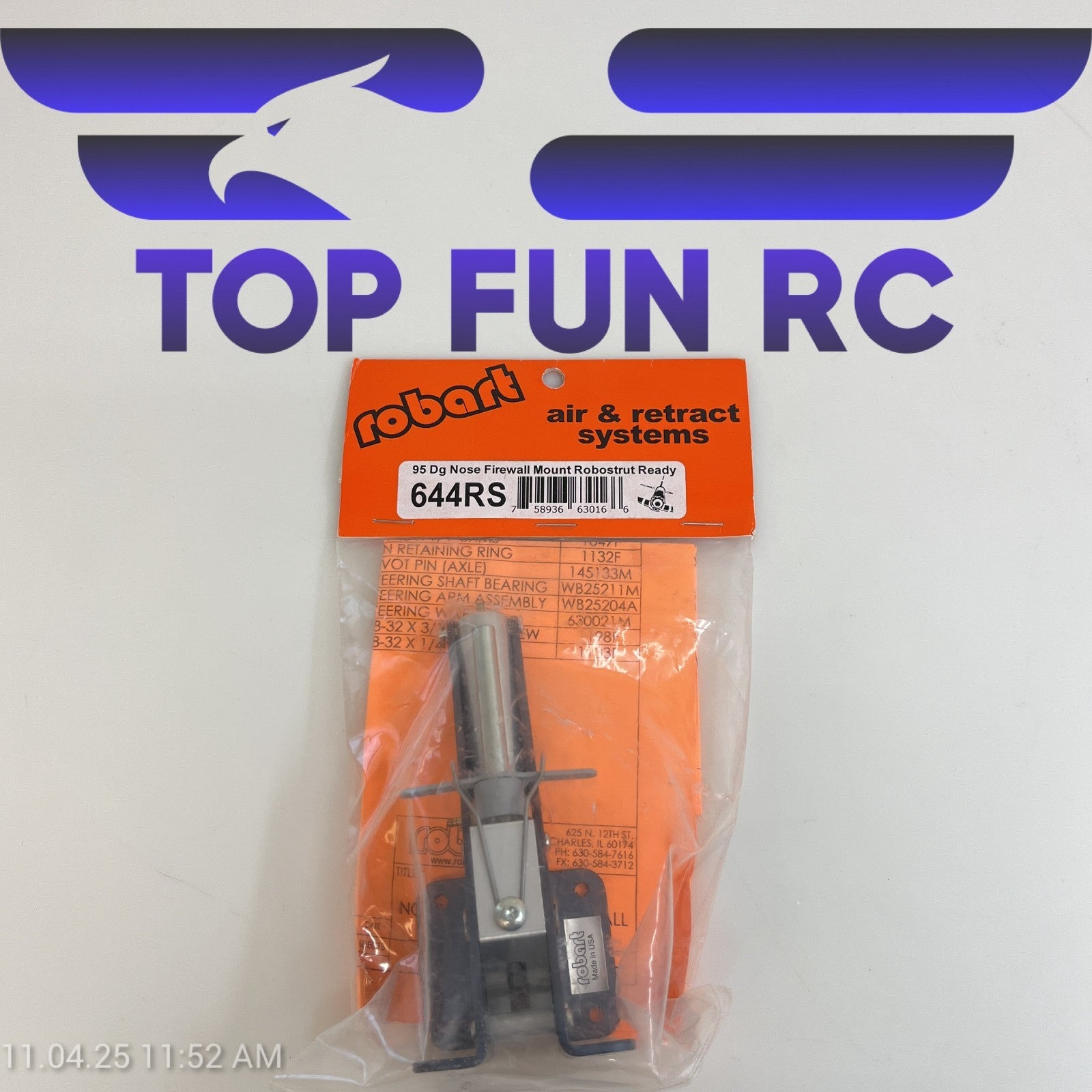 ROBART 644RS 95° NOSE FIREWALL MOUNT ROBOSTRUT READY FOR AIRPLANES UP TO 24 LBS