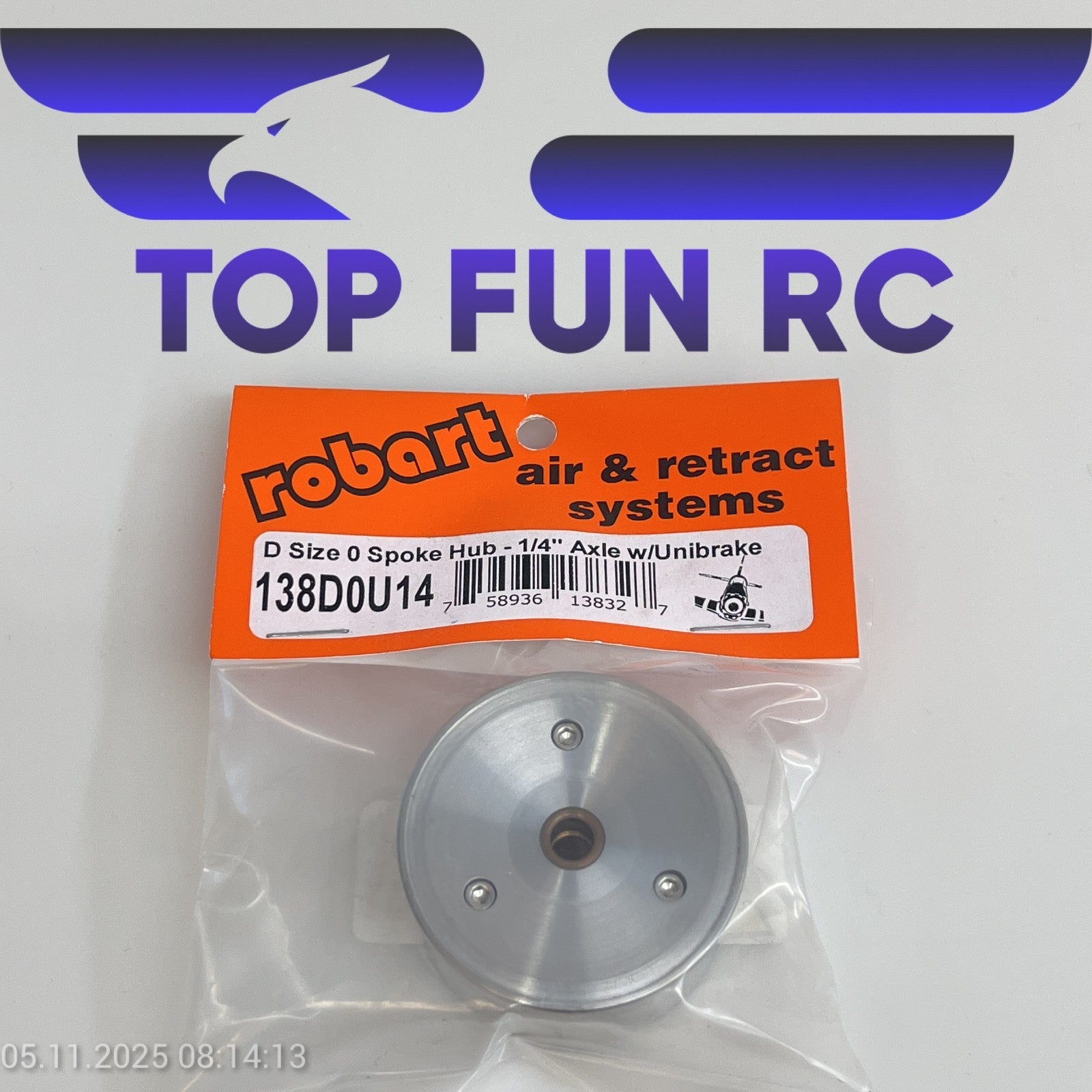 ROBART RC 138D0U14 D SIZE 0 SPOKE HUB FOR RC PLANES W/ 1/4" Axle w/Unibrake