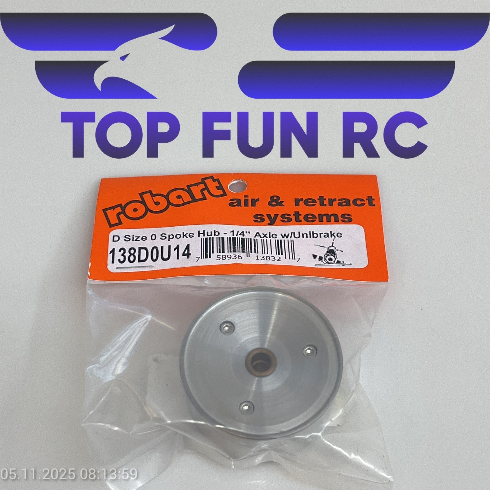 ROBART RC 138D0U14 D SIZE 0 SPOKE HUB FOR RC PLANES W/ 1/4" Axle w/Unibrake