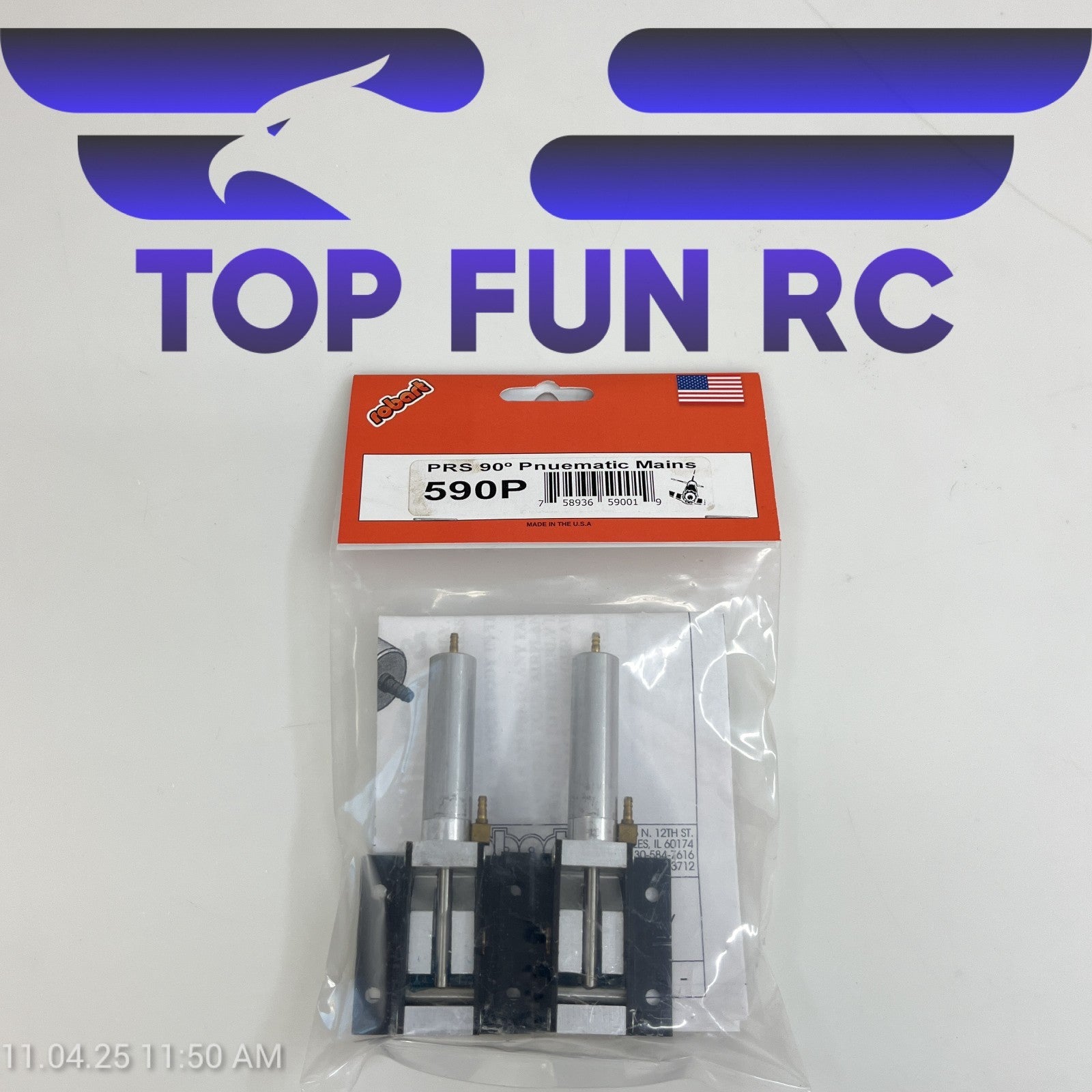 ROBART 590P PRS 90° PNEUMATIC MAINS FOR RC AIRPLANES .40-.90 SIZE LARGE SCALE