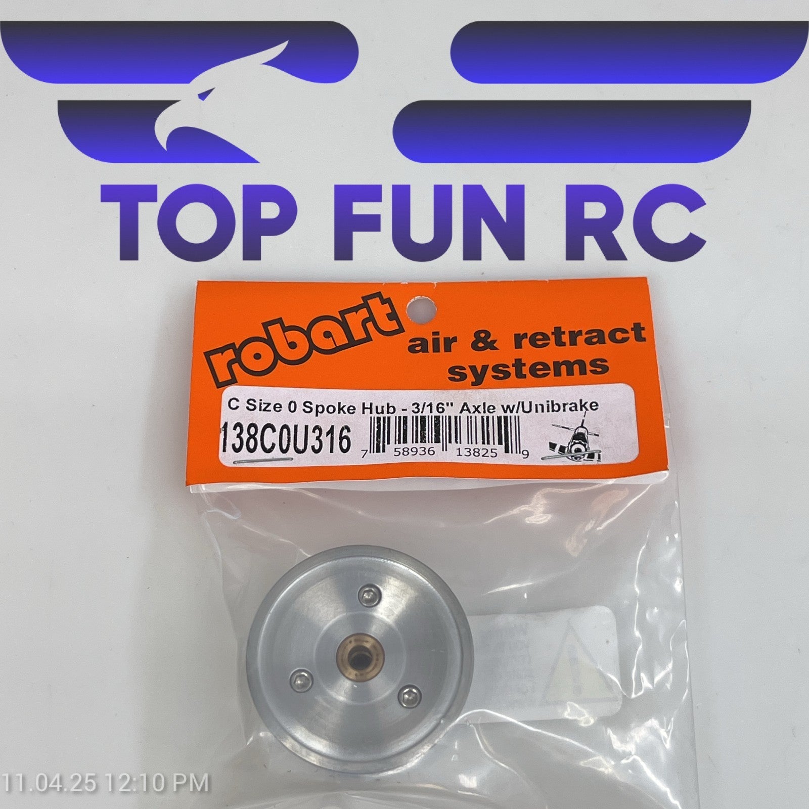 ROBART 138C0U316 C SIZE 0 SPOKE HUB FOR RC AIRPLANES W/ 3/16" AXLE W/ UNIBRAKE