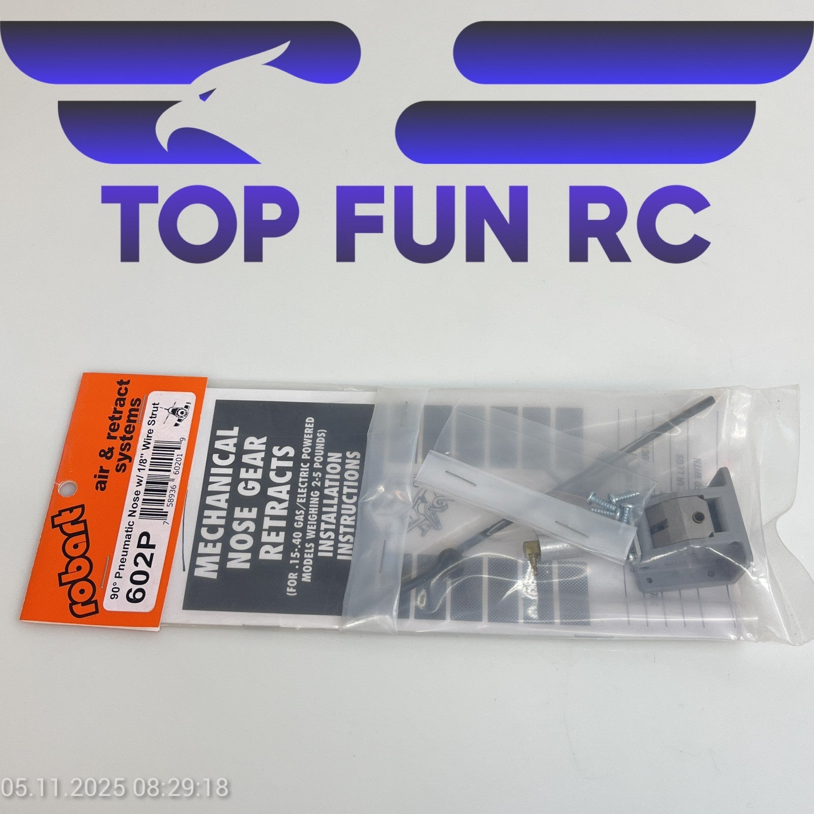 ROBART 602P 90° PNEUMATIC NOSE W/ 1/8" WIRE STRUT FOR RC AIRPLANES UP TO 5 LBS