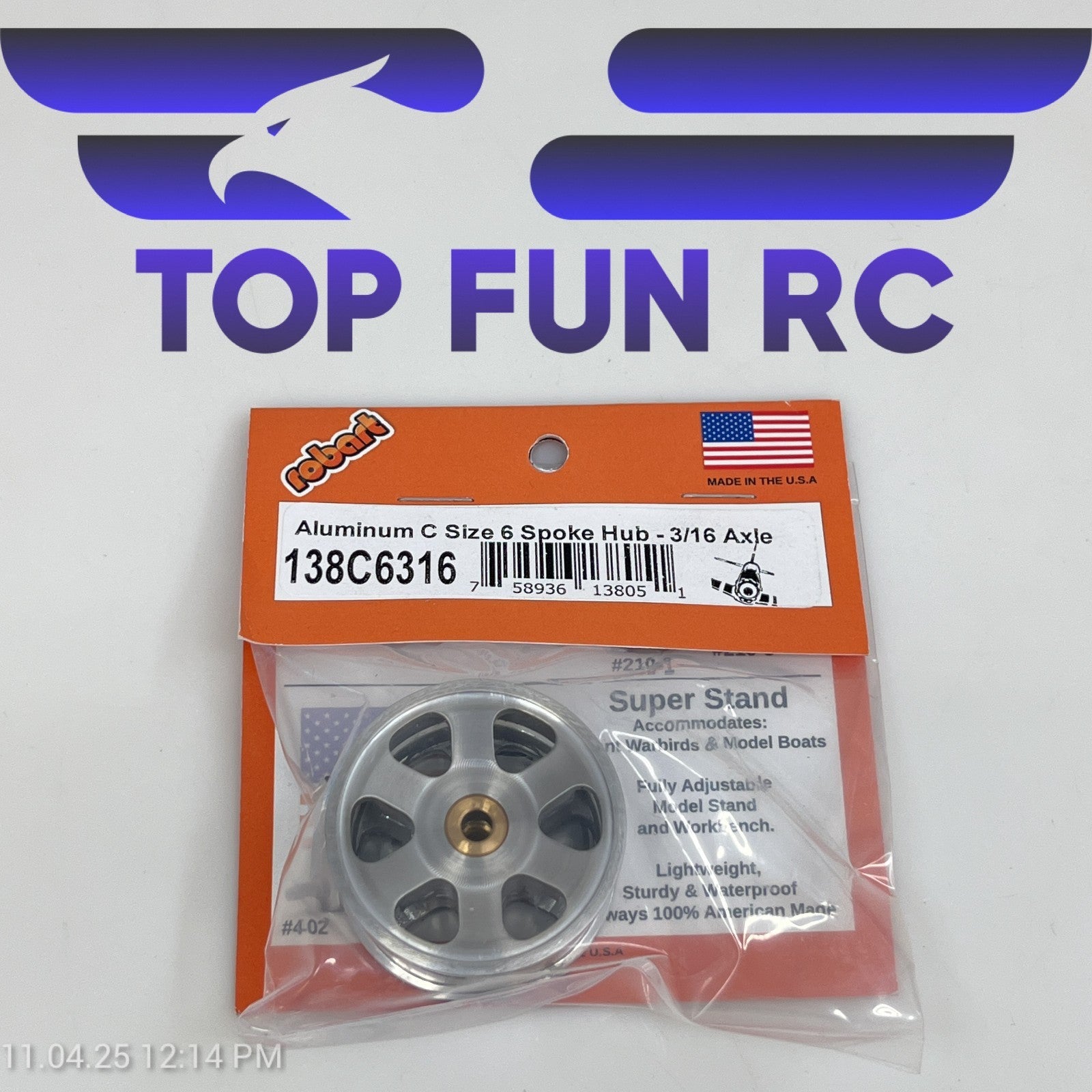 ROBART 138C6316 ALUMINUM C SIZE 6 SPOKE HUB FOR RC AIRPLANES W/ 3/16" AXLE