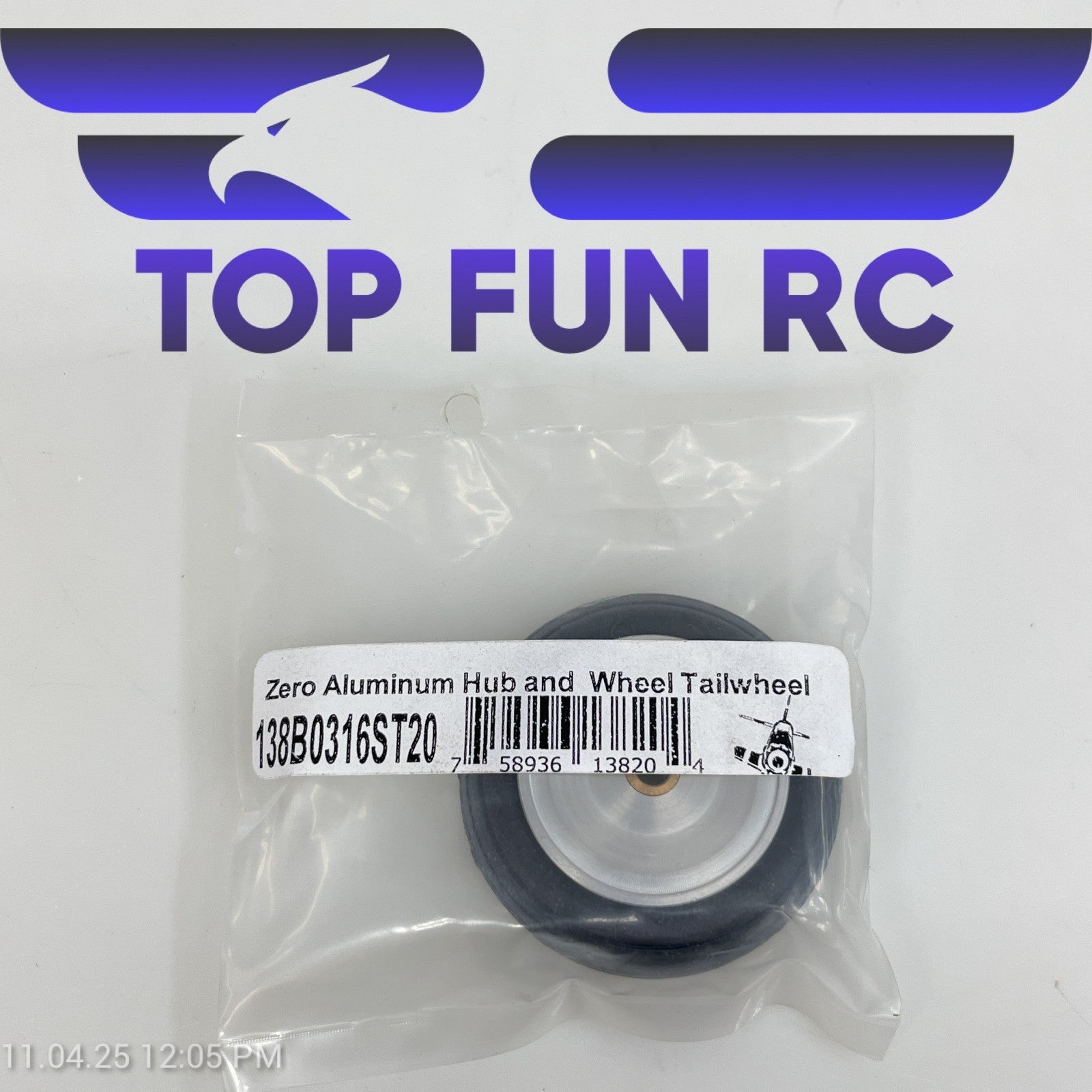 ROBART 138B0316ST20 ZERO ALUMINUM HUB & WHEEL TAILWHEEL FOR 1/4-1/8 SCALE PLANES