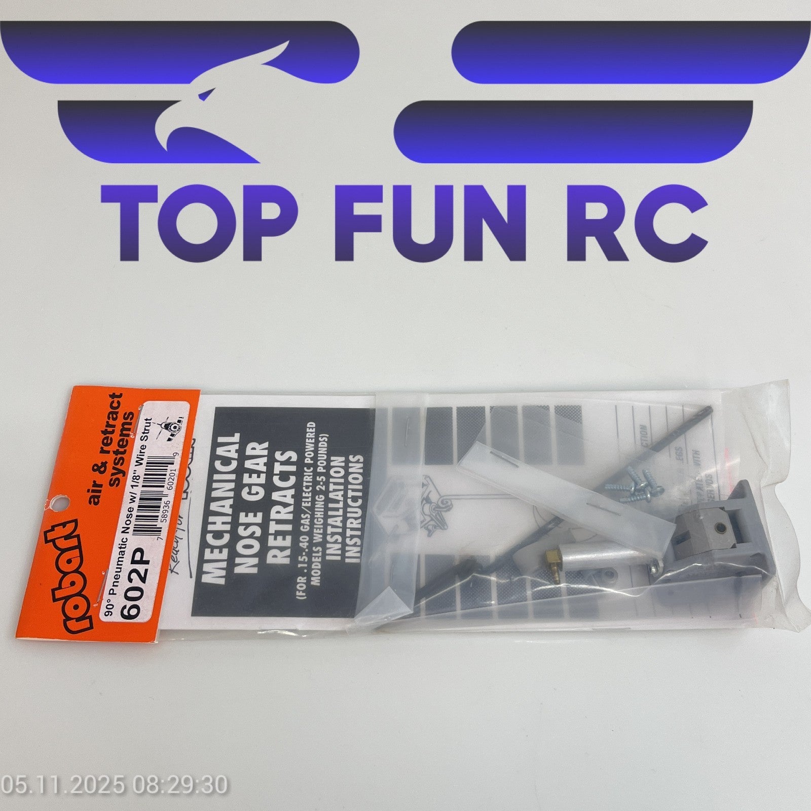 ROBART 602P 90° PNEUMATIC NOSE W/ 1/8" WIRE STRUT FOR RC AIRPLANES UP TO 5 LBS