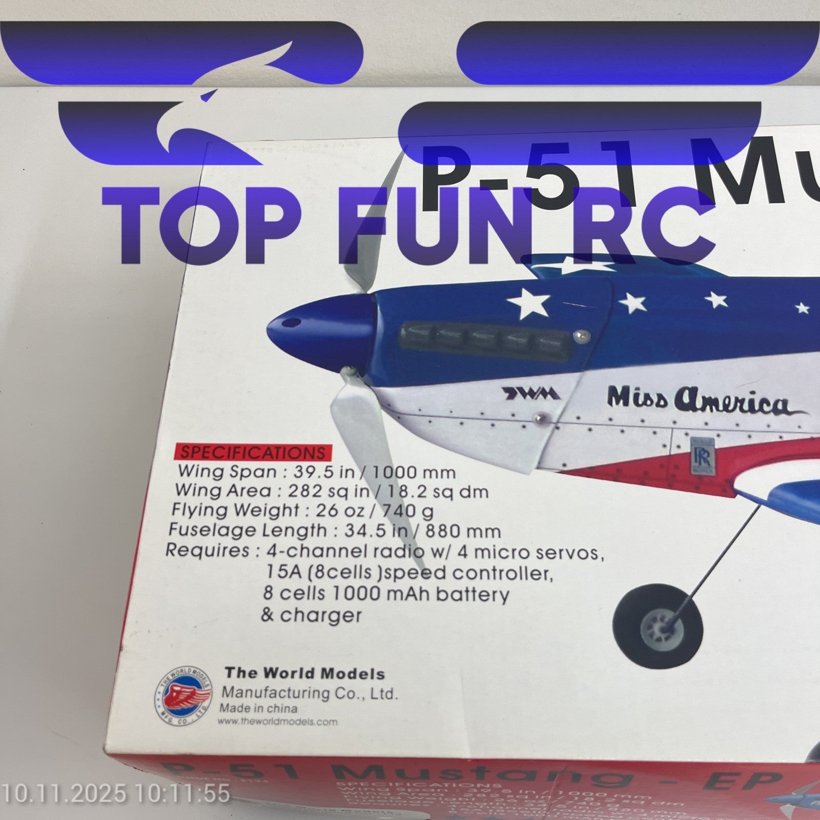 THE WORLD MODELS ROCK INTERNATIONAL (YELLOW) P-51 MUSTANG EP AIRPLANE KIT ARF