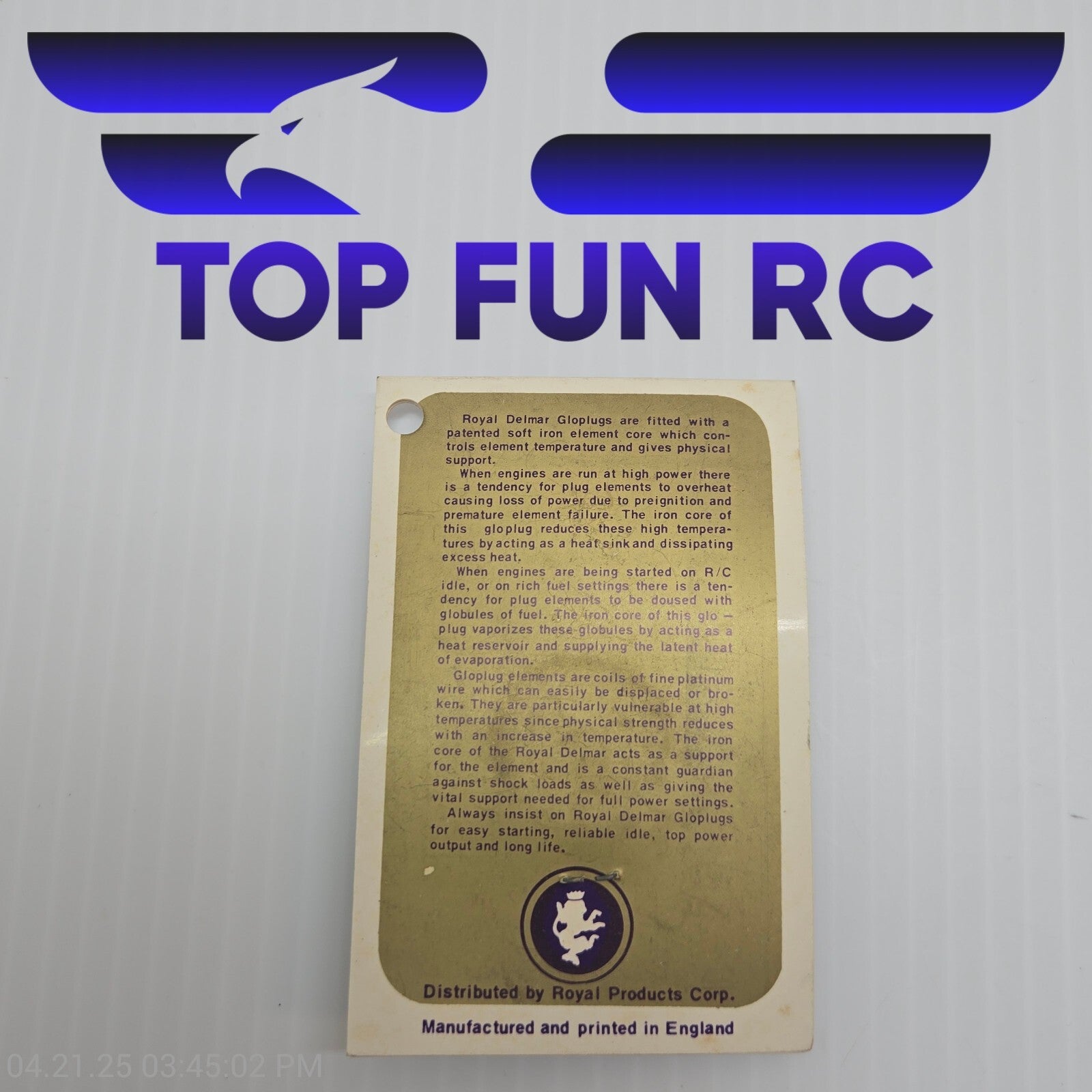 Royal Products RC Gloplug For RC & Stunt 1.5 to 2 Volts 'Short Reach'