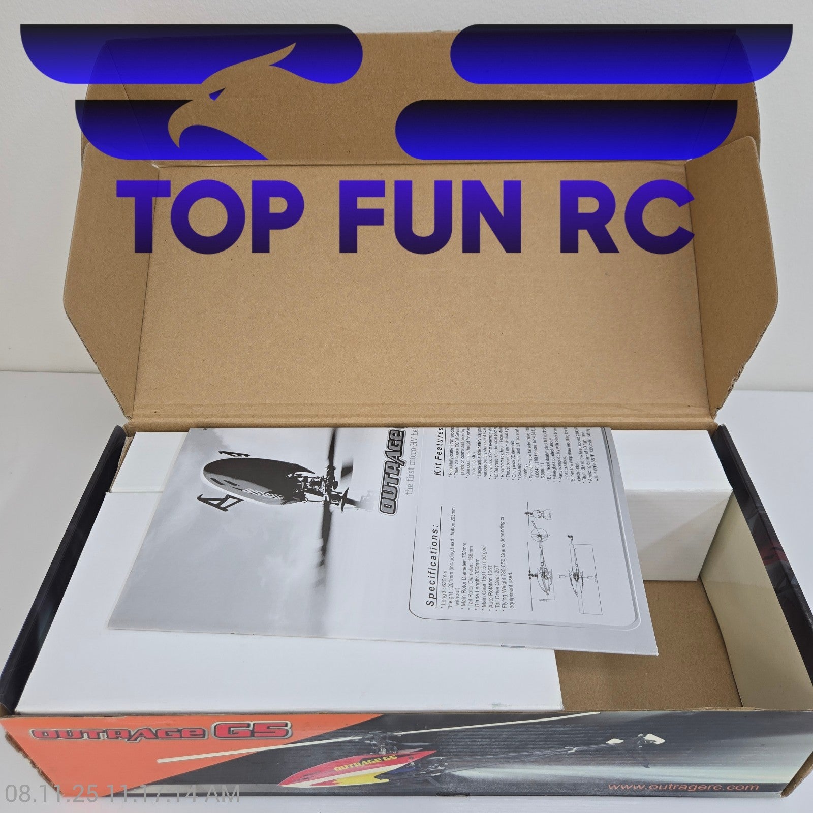 Outrage Helicopters KRGH 5001 FL CBA Flybarless Silver G5 No Electronics!