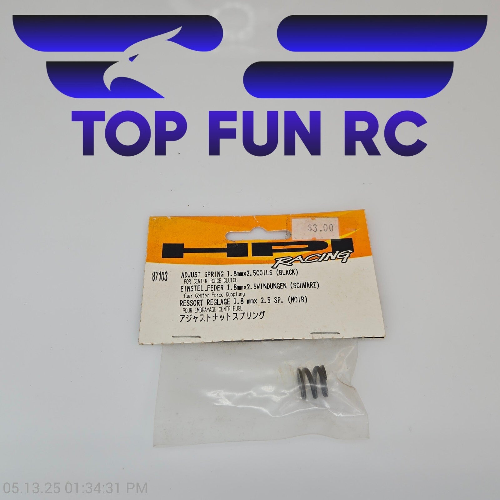 HPI RC 87103 Adjust Spring 1.8mmx2.5 Coils (Black) For Center Force Clutch