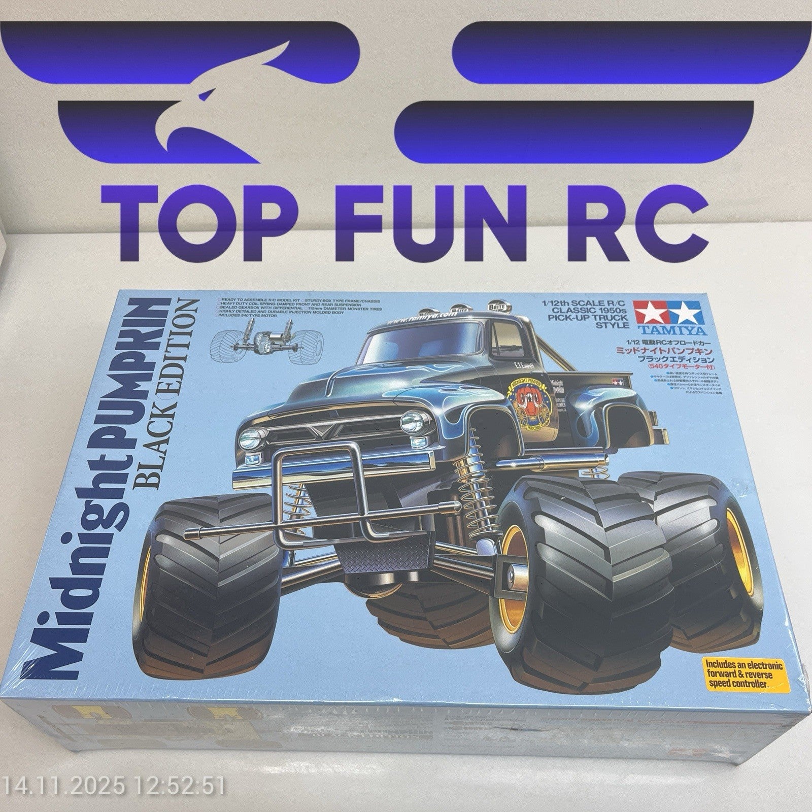 Tamiya Midnight Pumpkin RC 1/12 Monster Truck Kit Black Edition Comes W/ ESC